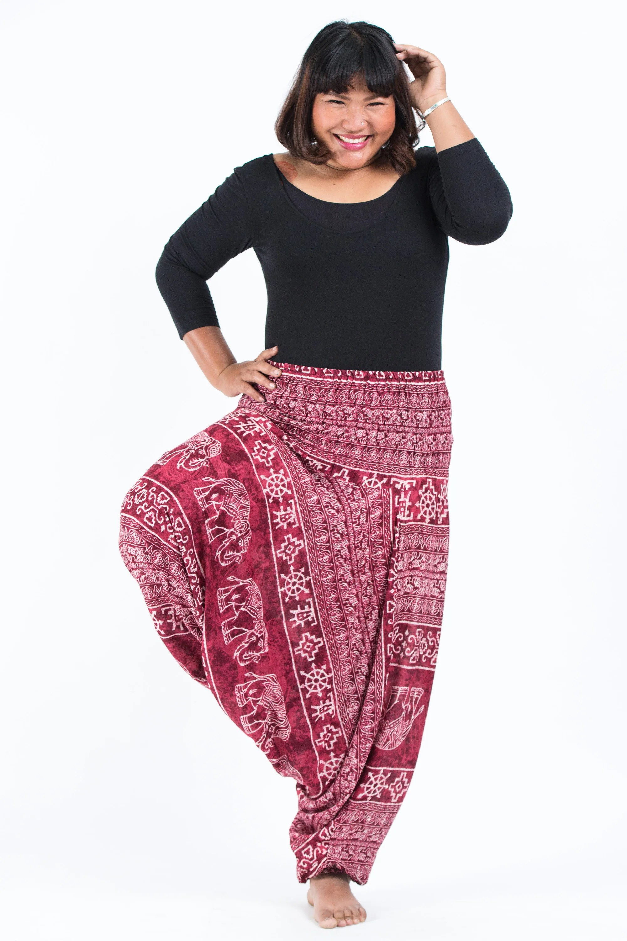 Plus Size Marble Elephant 2-in-1 Jumpsuit Elephant Pants in Red - Image 5