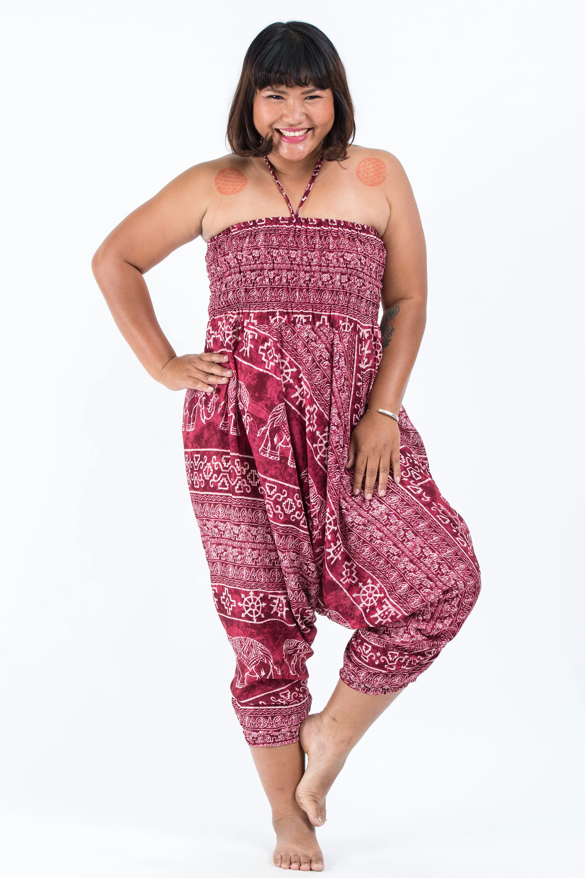 Plus Size Marble Elephant 2-in-1 Jumpsuit Elephant Pants in Red - Image 6