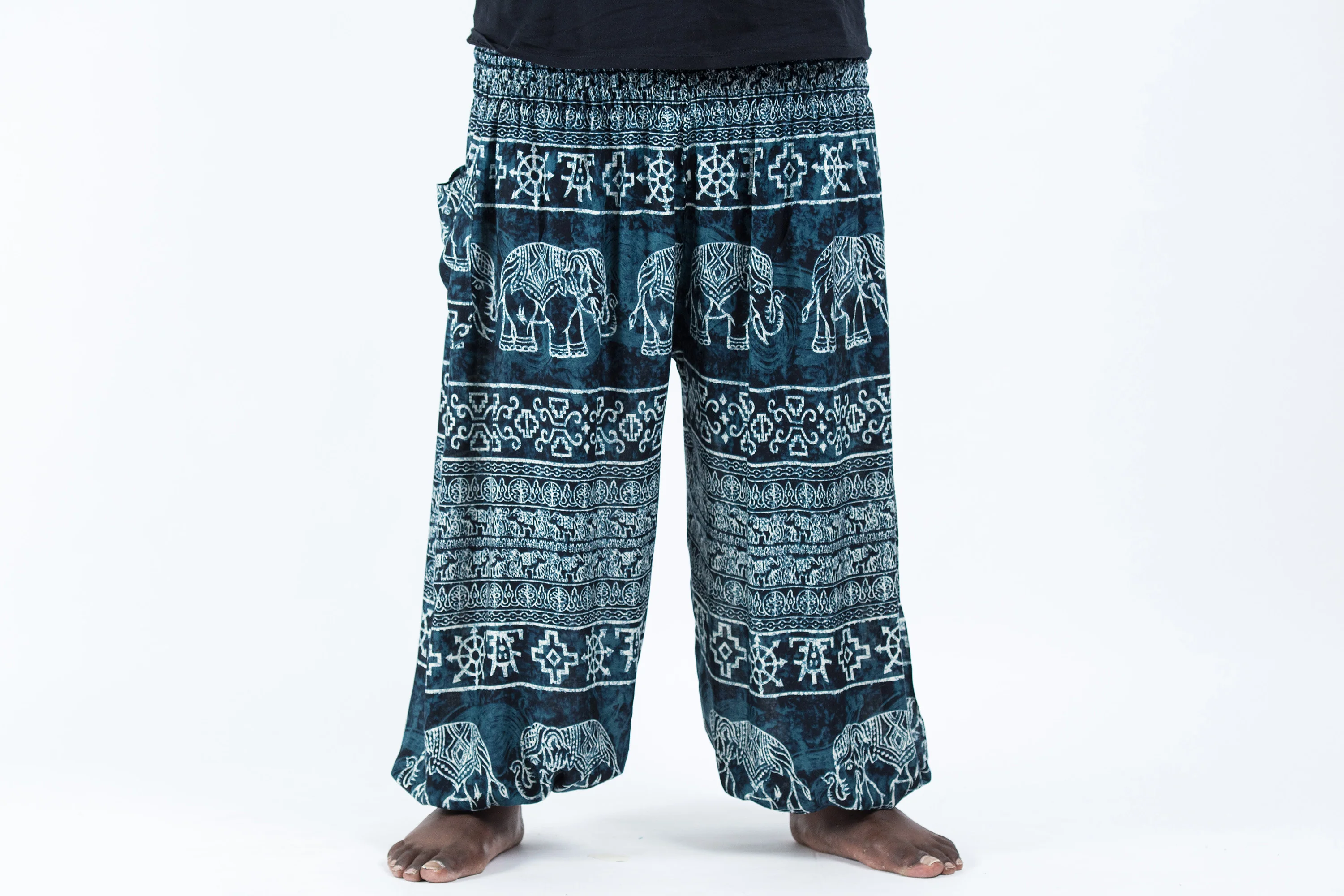 Plus Size Marble Elephant Men's Elephant Pants in Black - Image 2