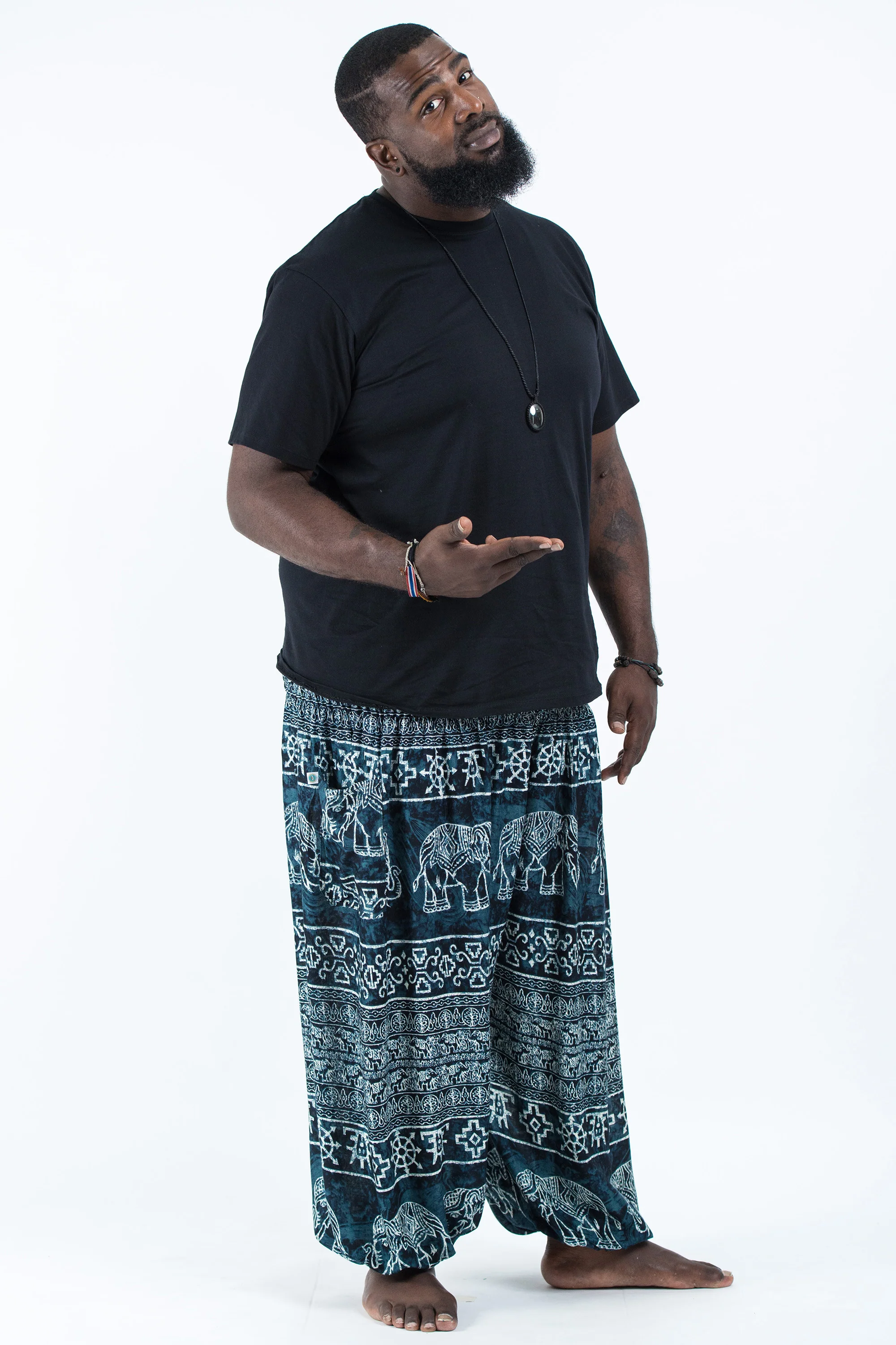 Plus Size Marble Elephant Men's Elephant Pants in Black - Image 3