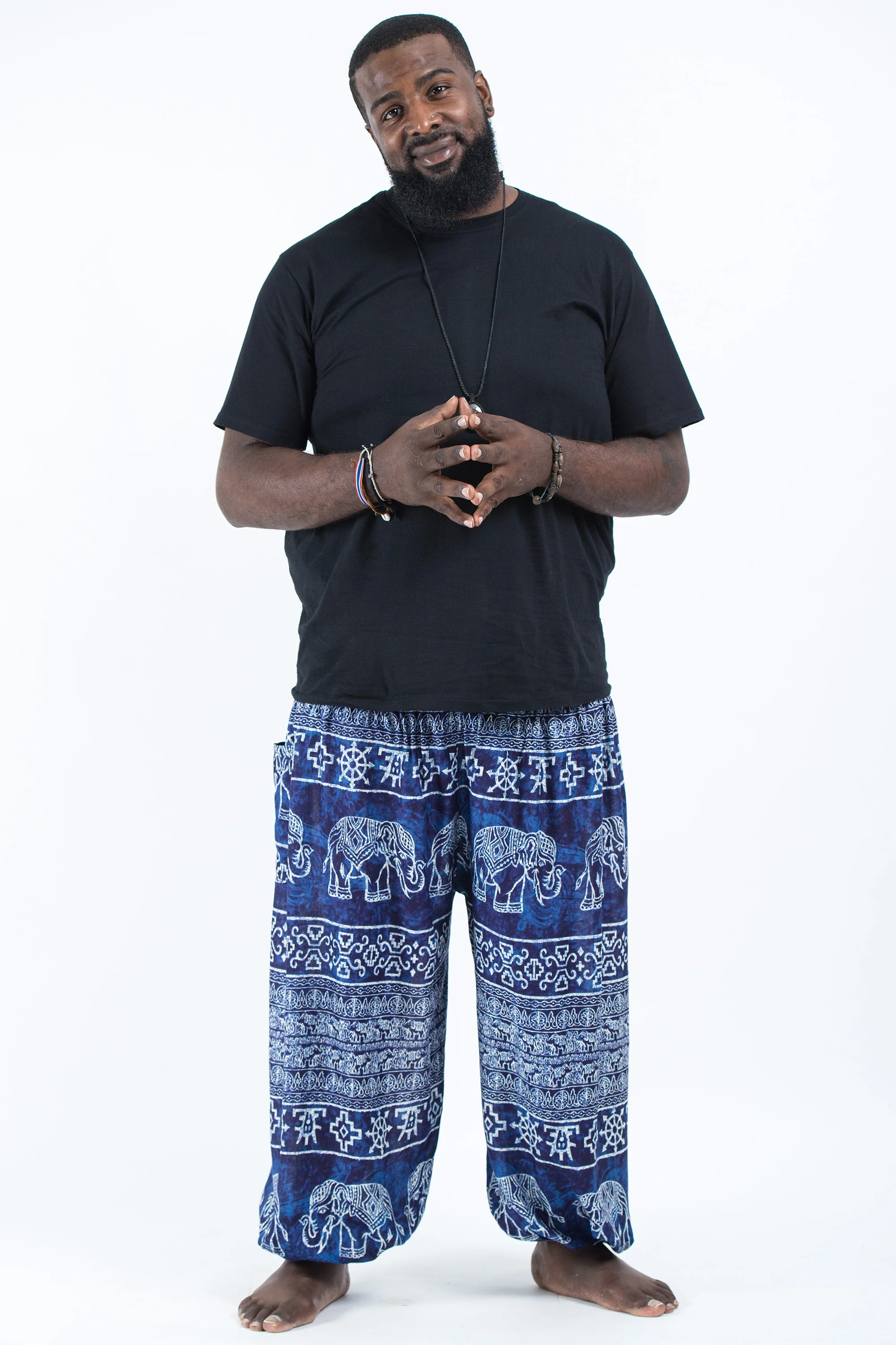 Plus Size Marble Elephant Men's Elephant Pants in Blue - Image 4