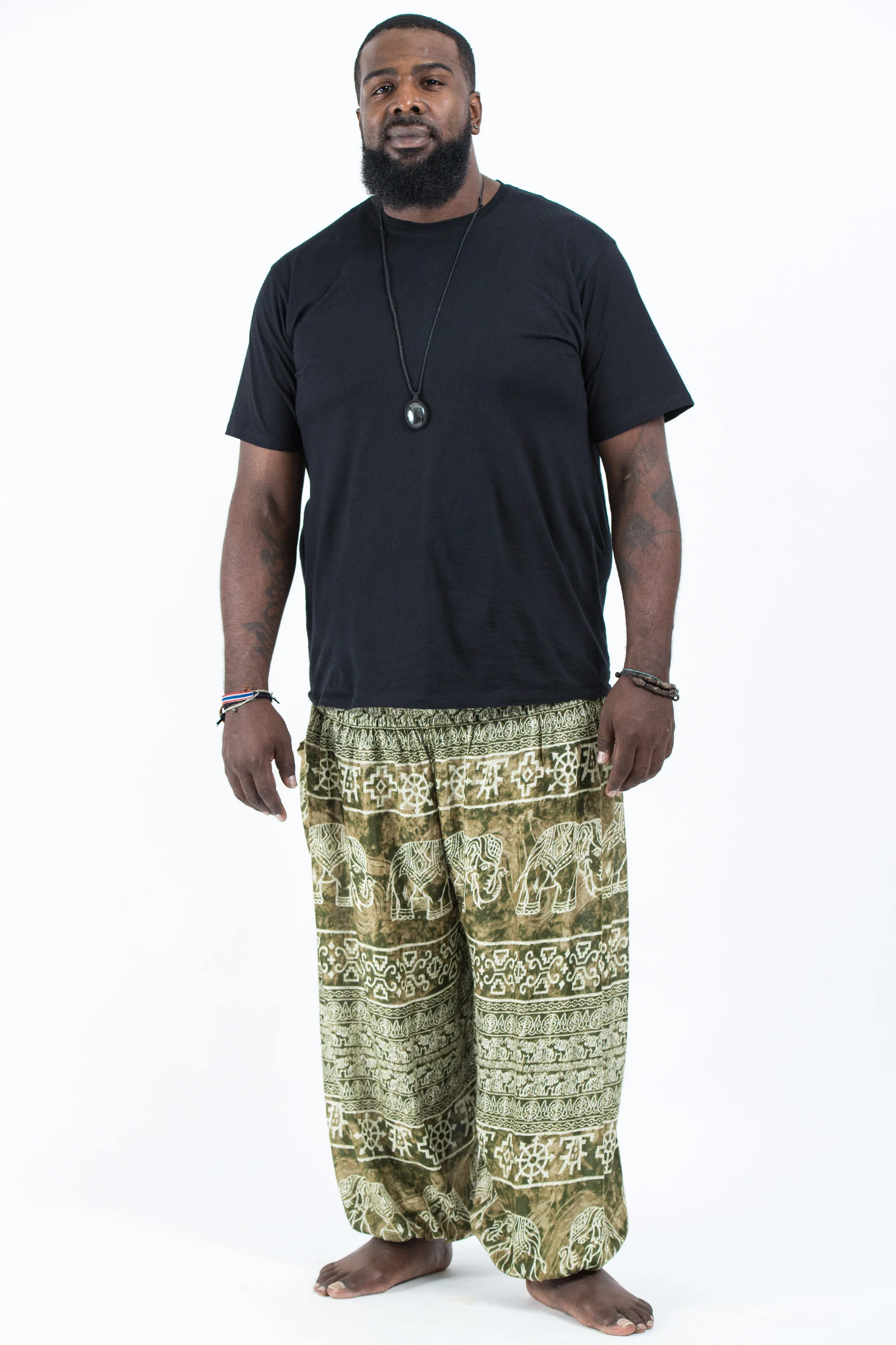 Plus Size Marble Elephant Men's Elephant Pants in Olive - Image 4