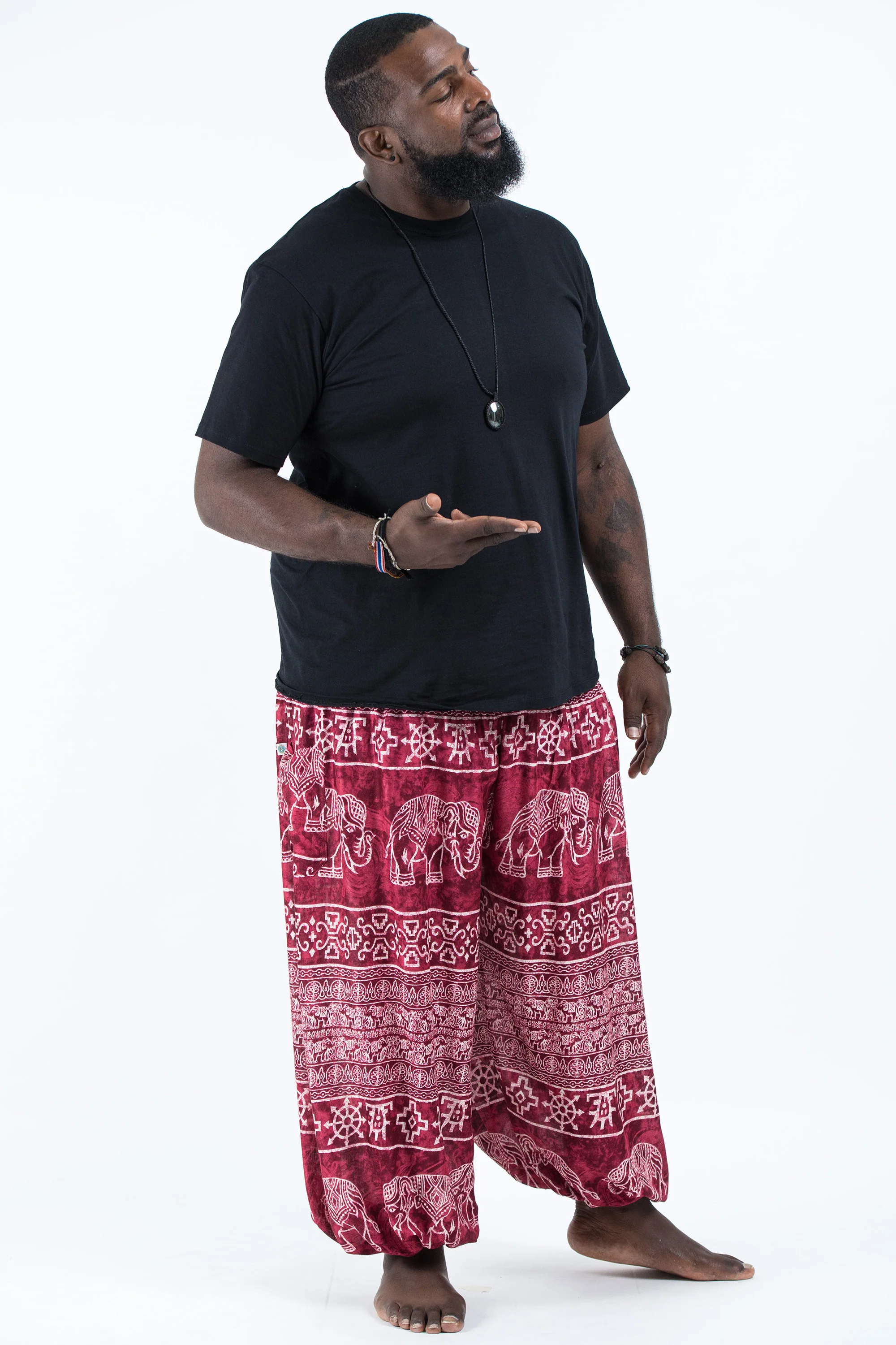 Plus Size Marble Elephant Men's Elephant Pants in Red - Image 3