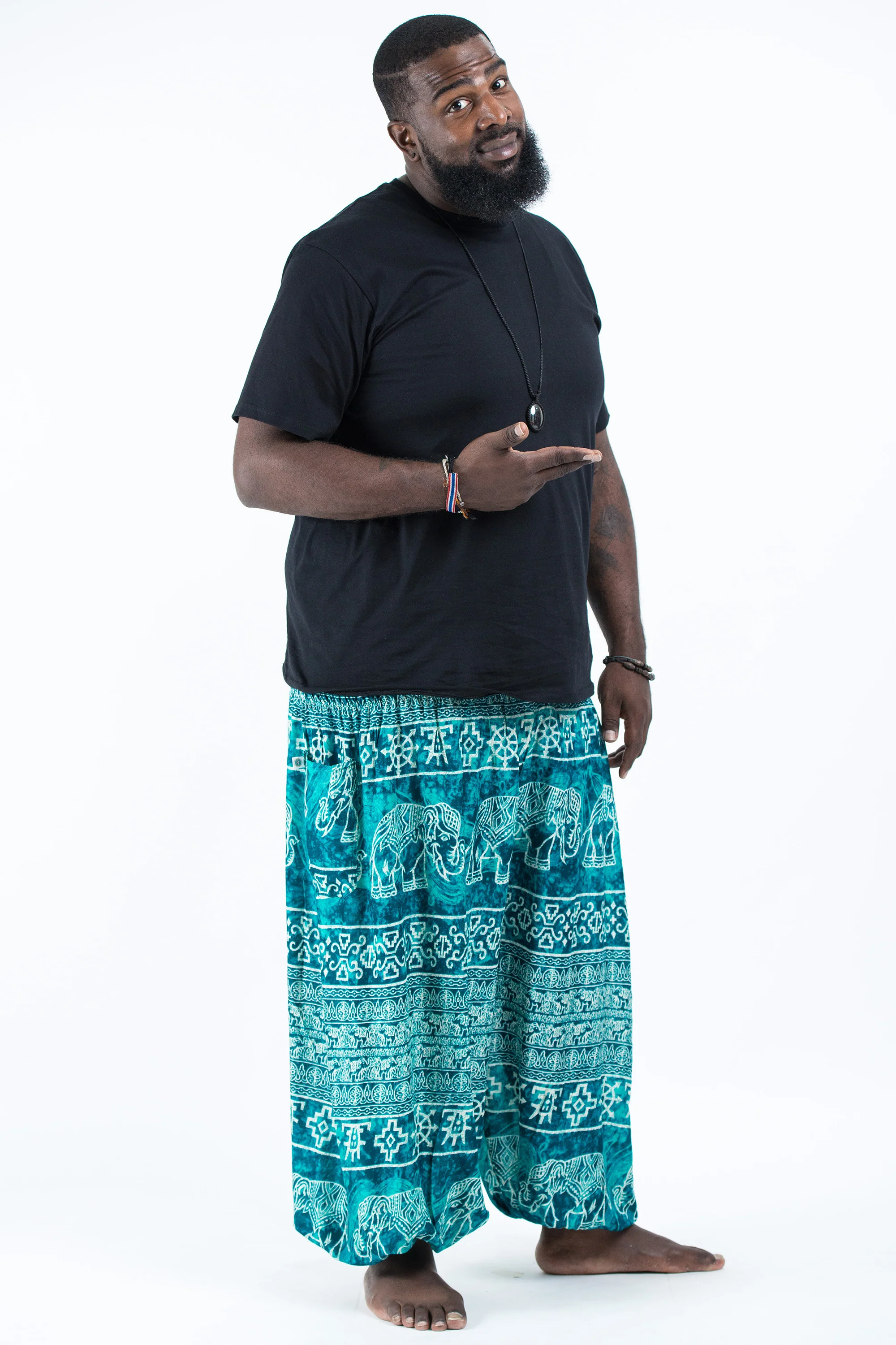 Plus Size Marble Elephant Men's Elephant Pants in Turquoise - Image 3
