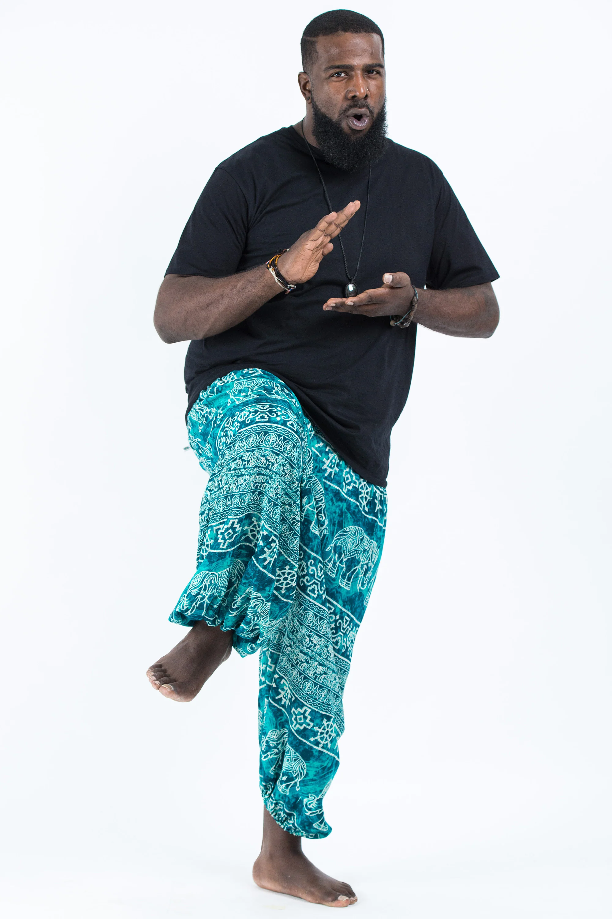 Plus Size Marble Elephant Men's Elephant Pants in Turquoise - Image 4