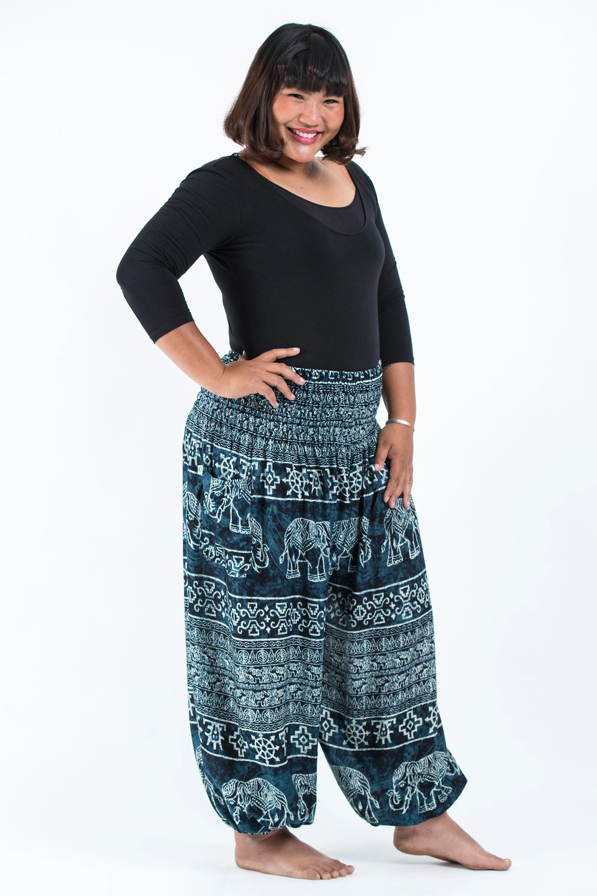 Plus Size Marble Elephant Women's Elephant Pants in Black - Image 3