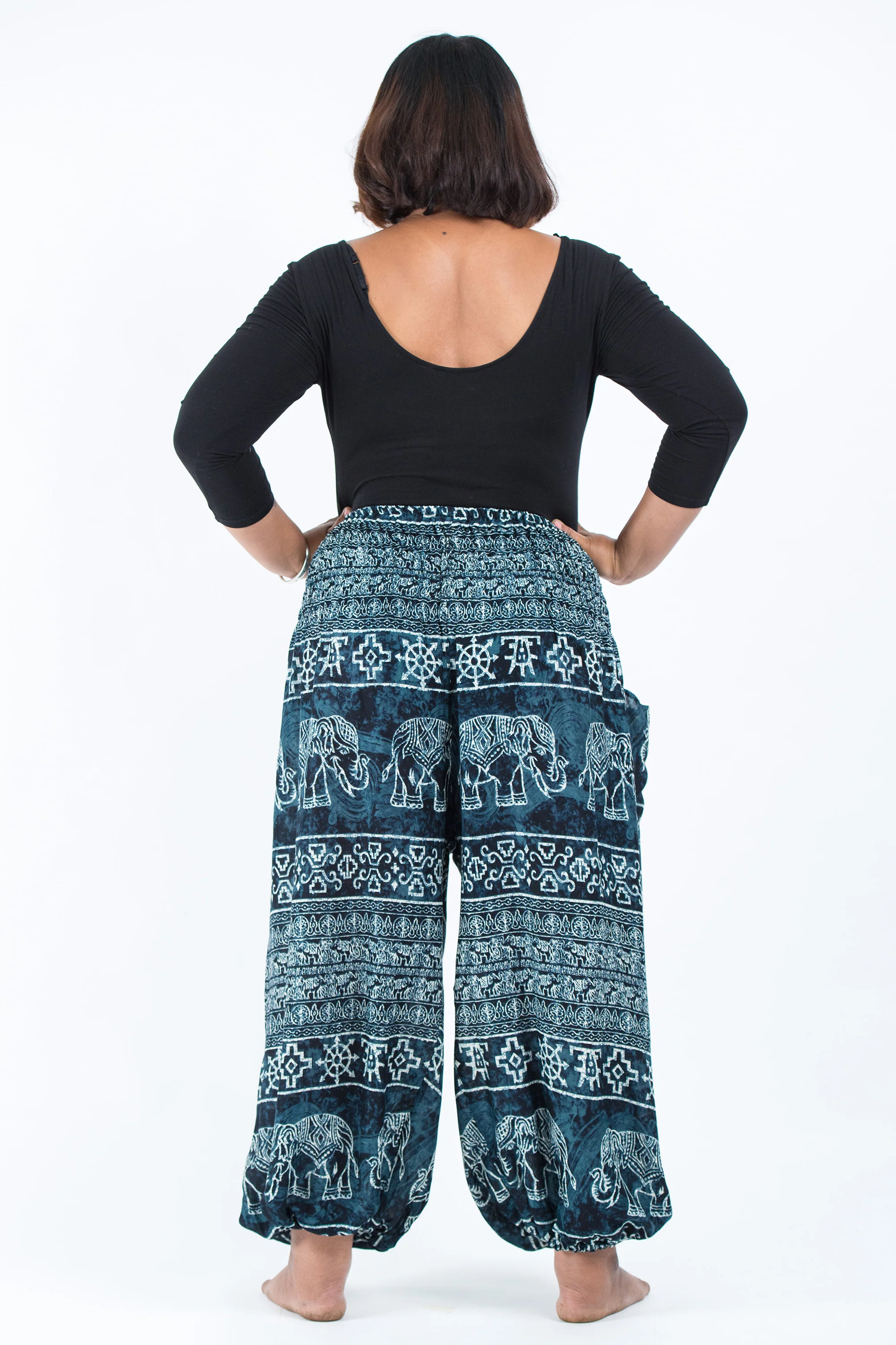 Plus Size Marble Elephant Women's Elephant Pants in Black - Image 4