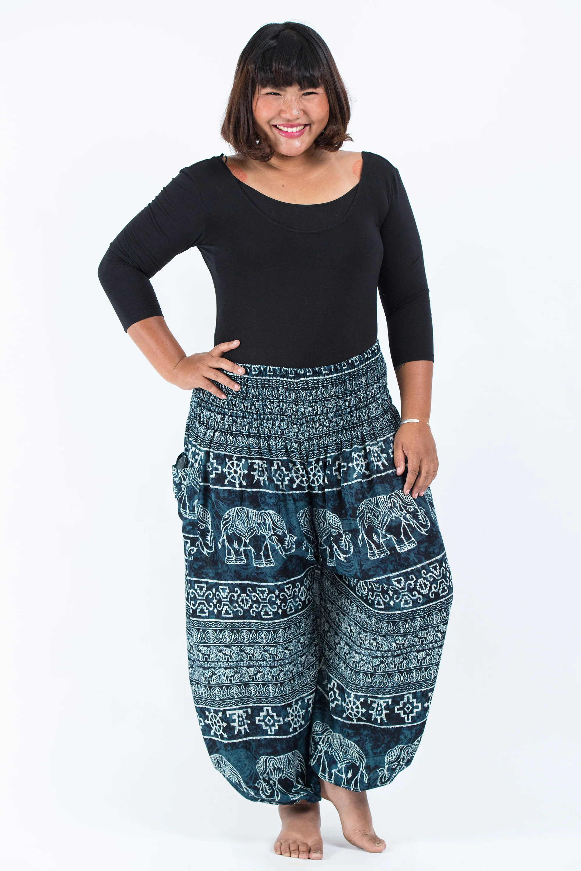 Plus Size Marble Elephant Women's Elephant Pants in Black - Image 5