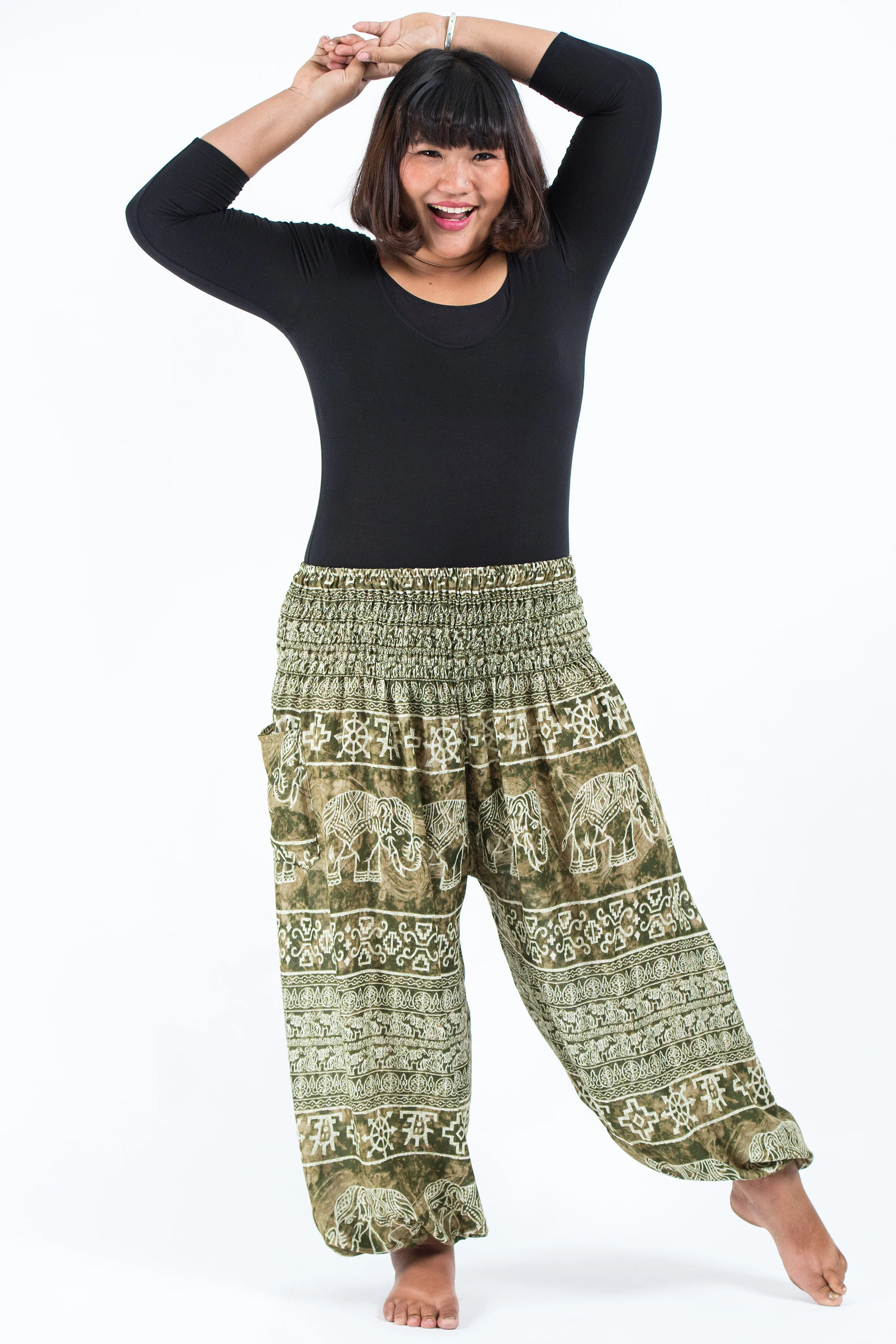 Plus Size Marble Elephant Women's Elephant Pants in Olive - Image 3