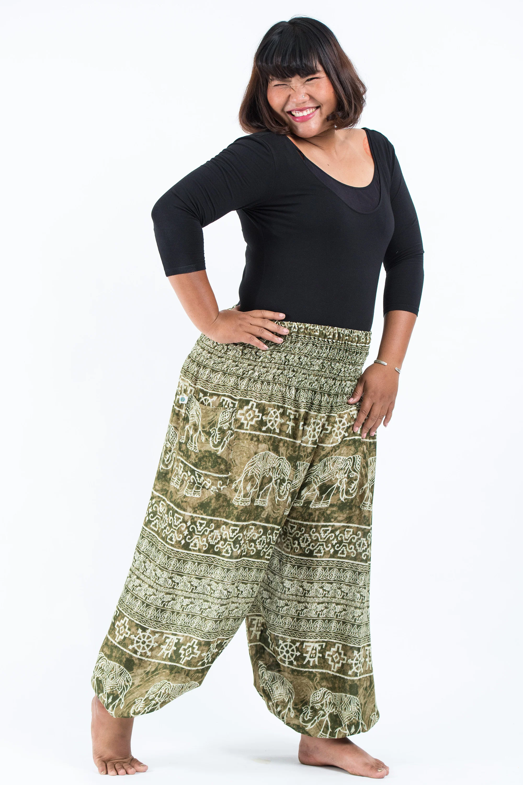 Plus Size Marble Elephant Women's Elephant Pants in Olive - Image 4