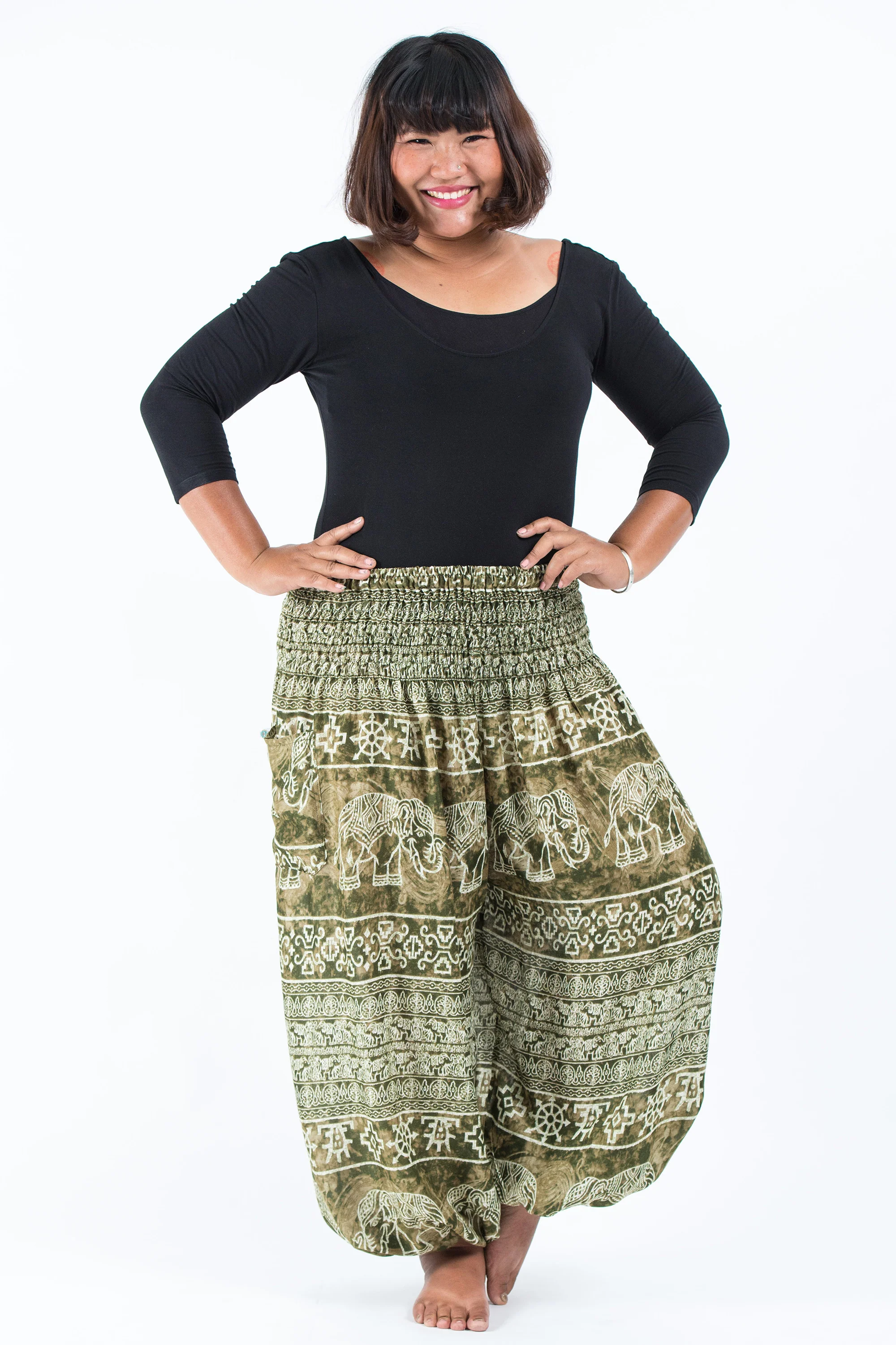 Plus Size Marble Elephant Women's Elephant Pants in Olive - Image 6