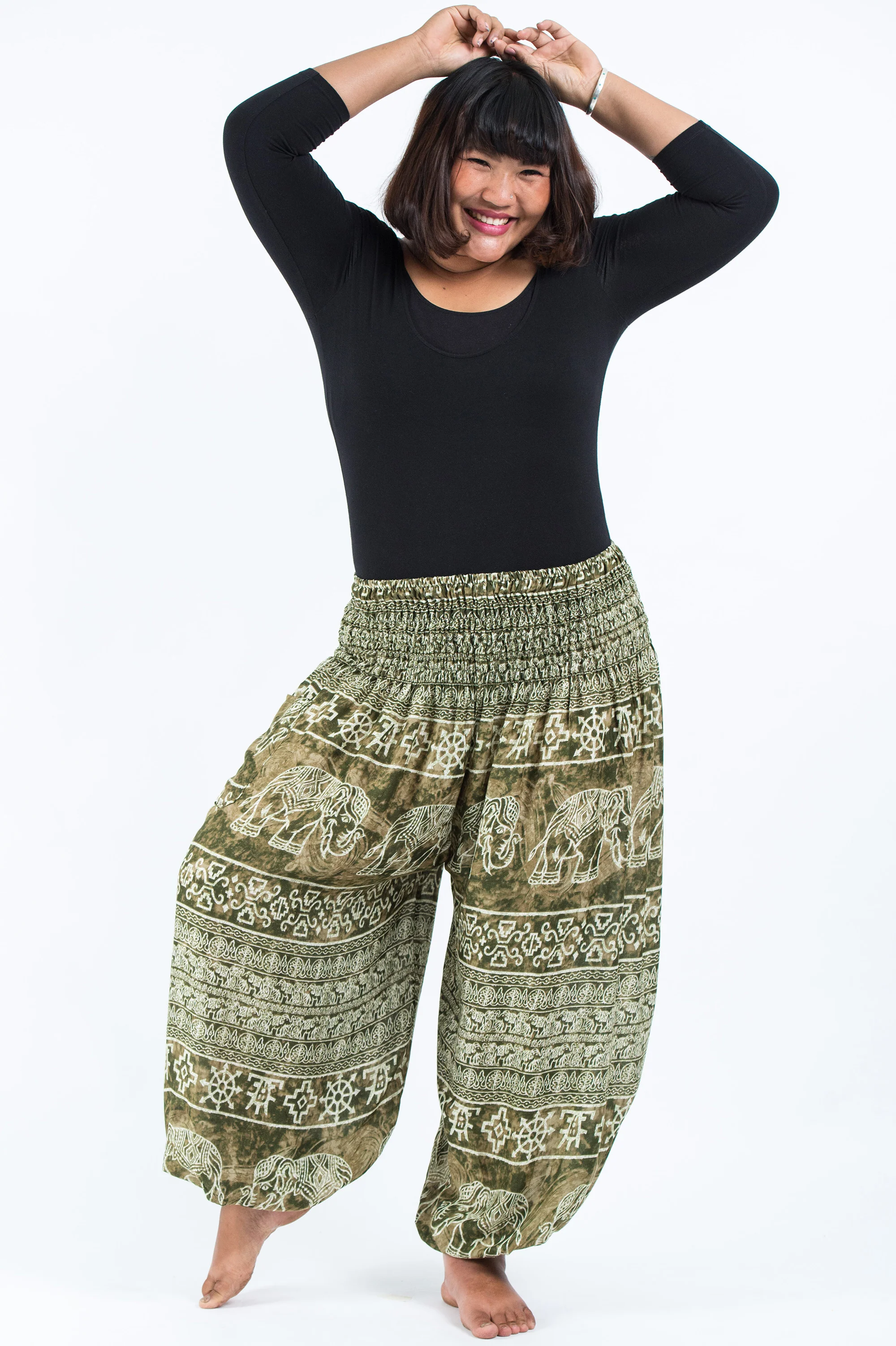 Plus Size Marble Elephant Women's Elephant Pants in Olive - Image 7