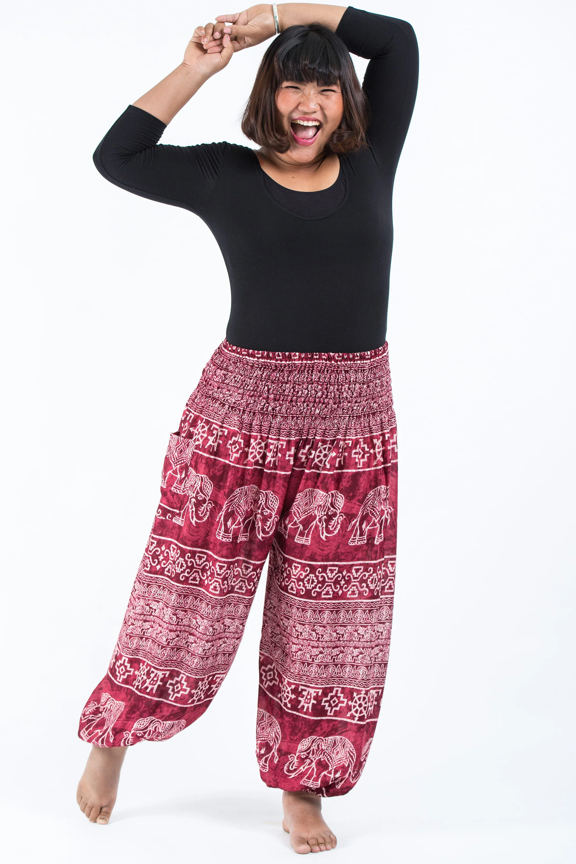 Plus Size Marble Elephant Women's Elephant Pants in Red - Image 5