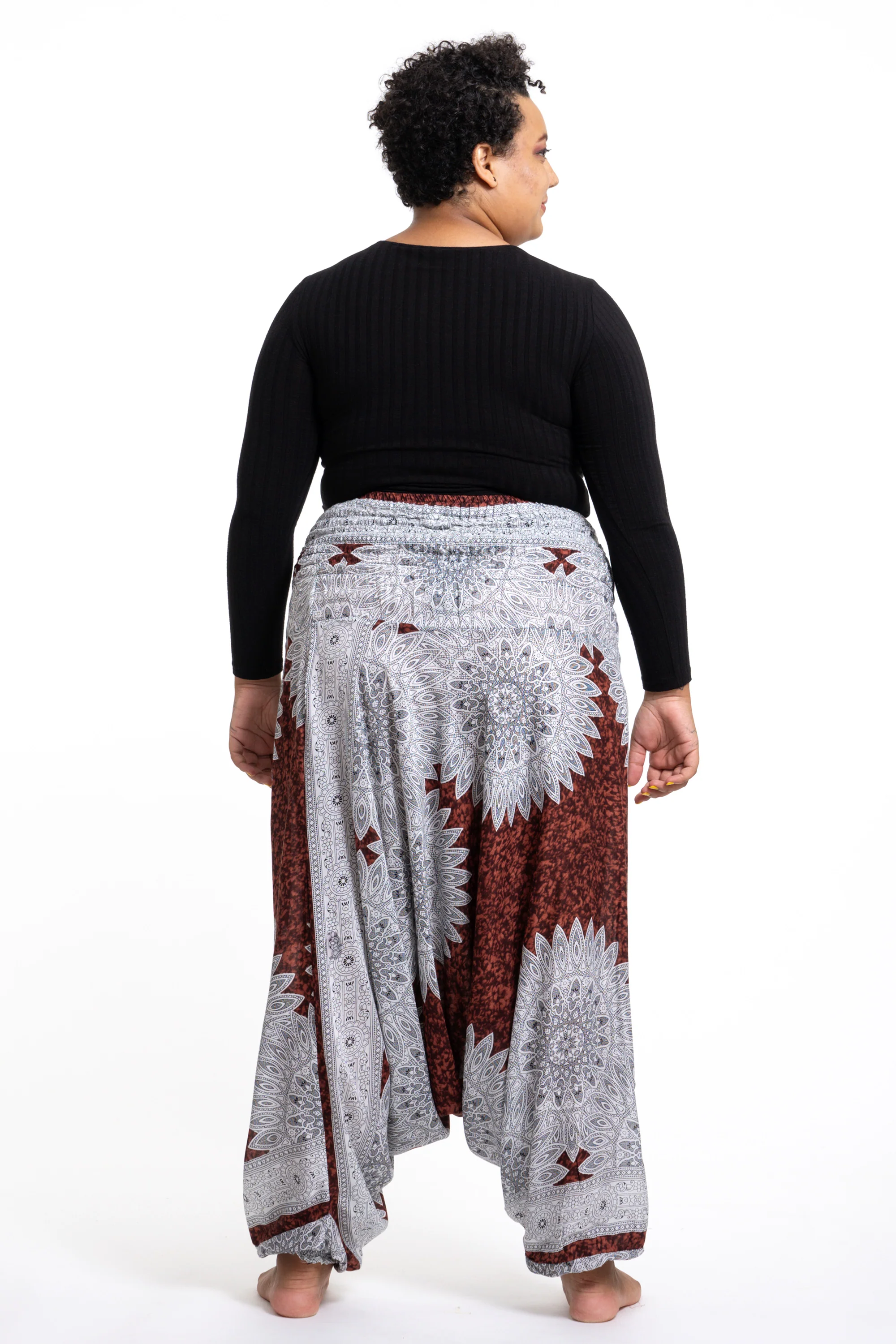 Plus Size Marble Mandalas 2-in-1 Jumpsuit Harem Pants in Brown - Image 4