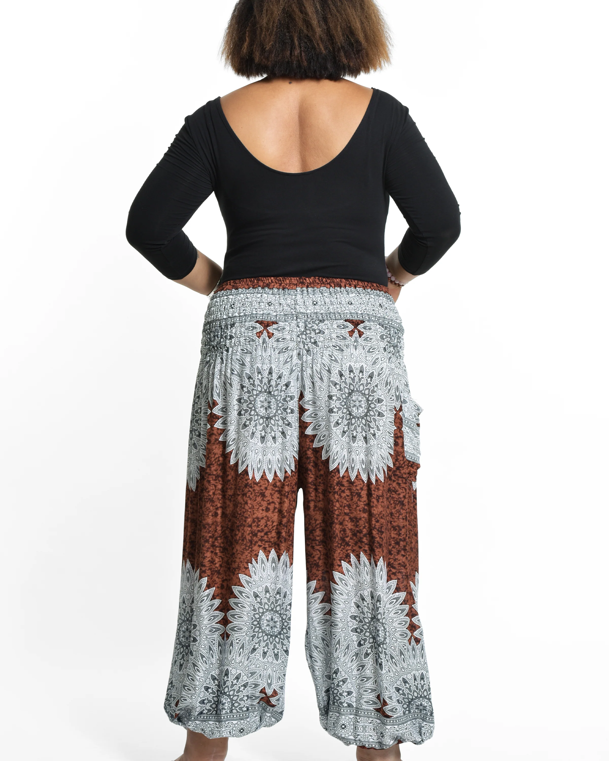 Plus Size Marble Mandalas Women's Harem Pants in Brown - Image 3