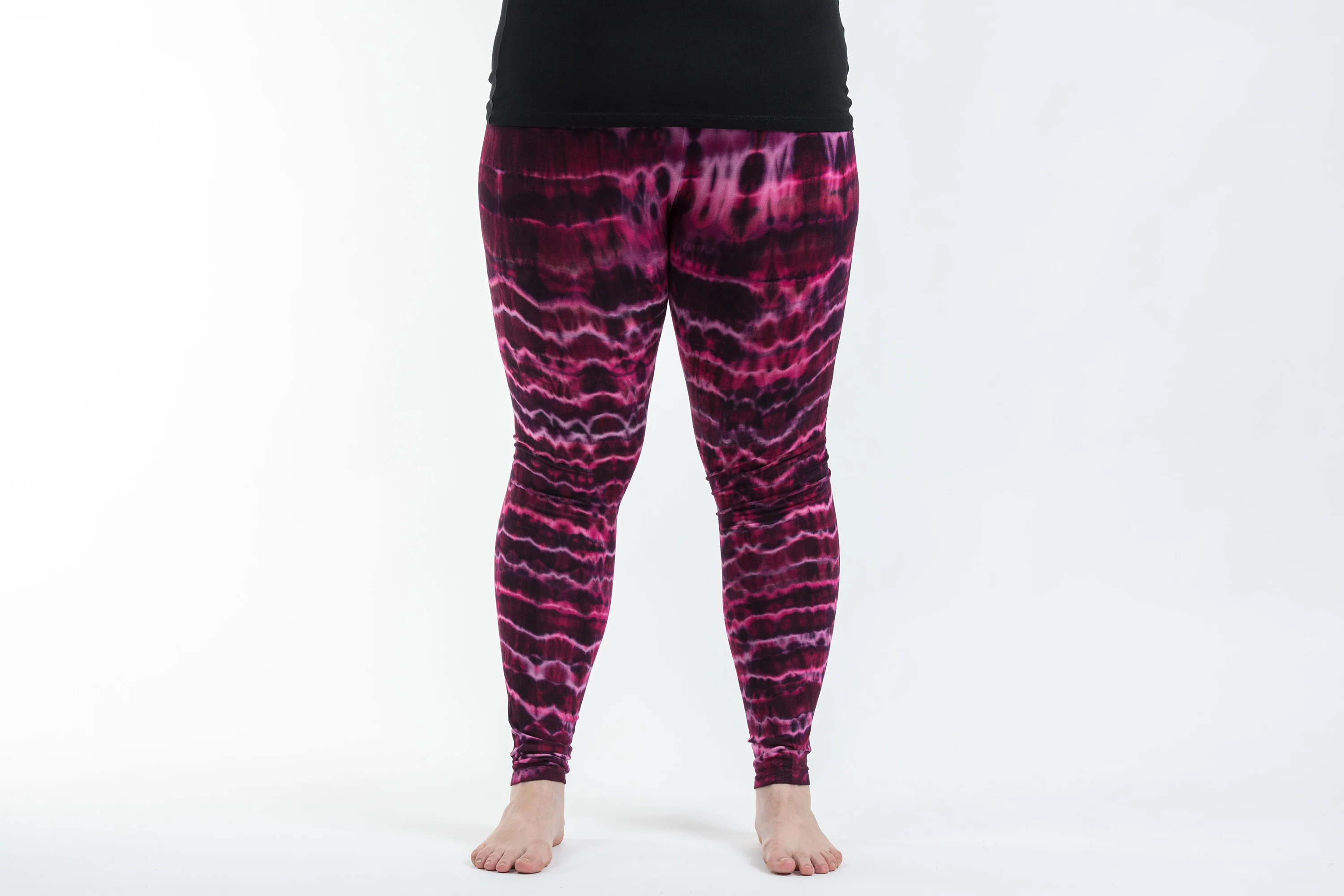 Plus Size Melting Stripes Tie Dye Cotton Leggings in Magenta - Image 2