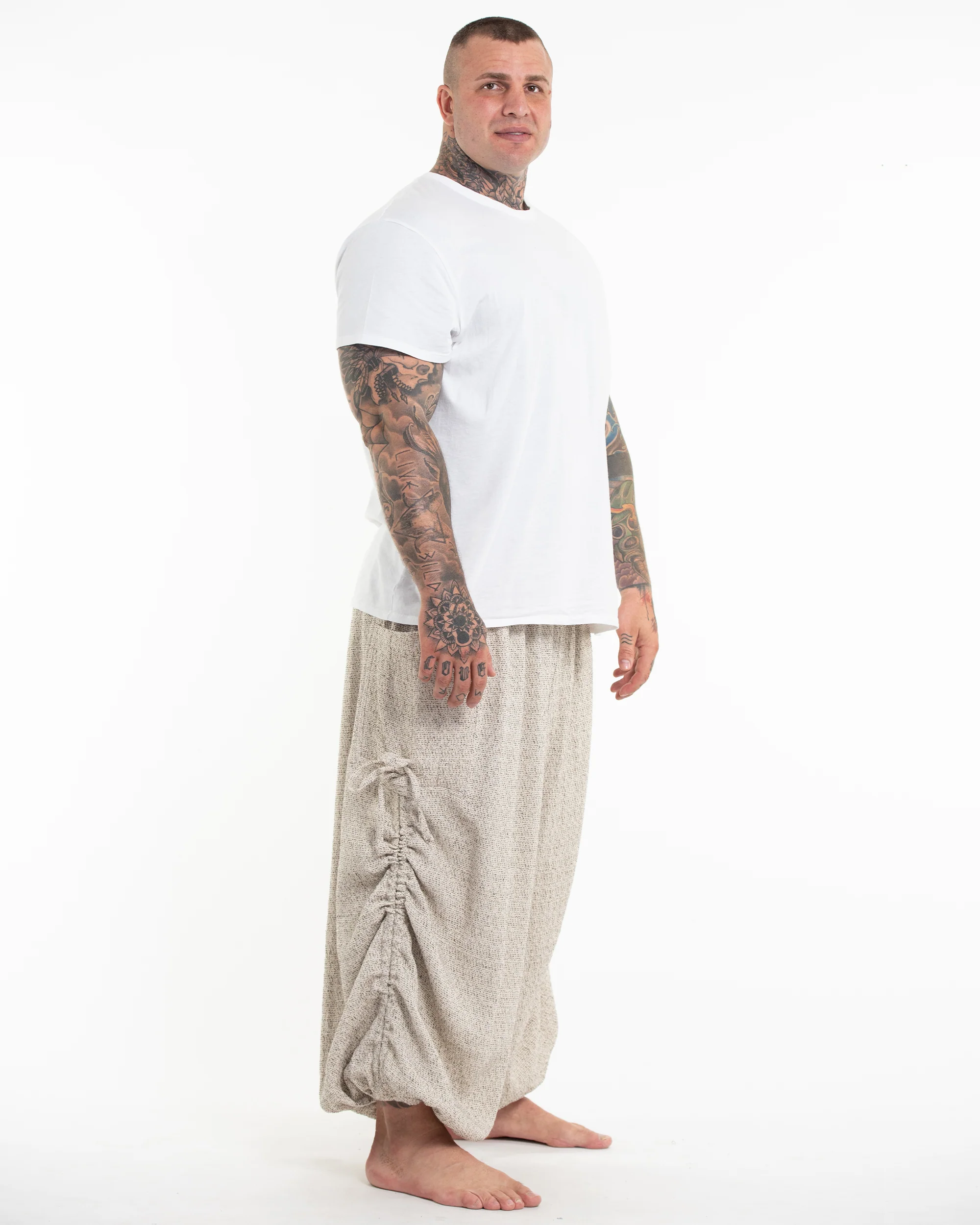 Plus Size Men's Ribbed Cotton Pants in Beige - Image 3