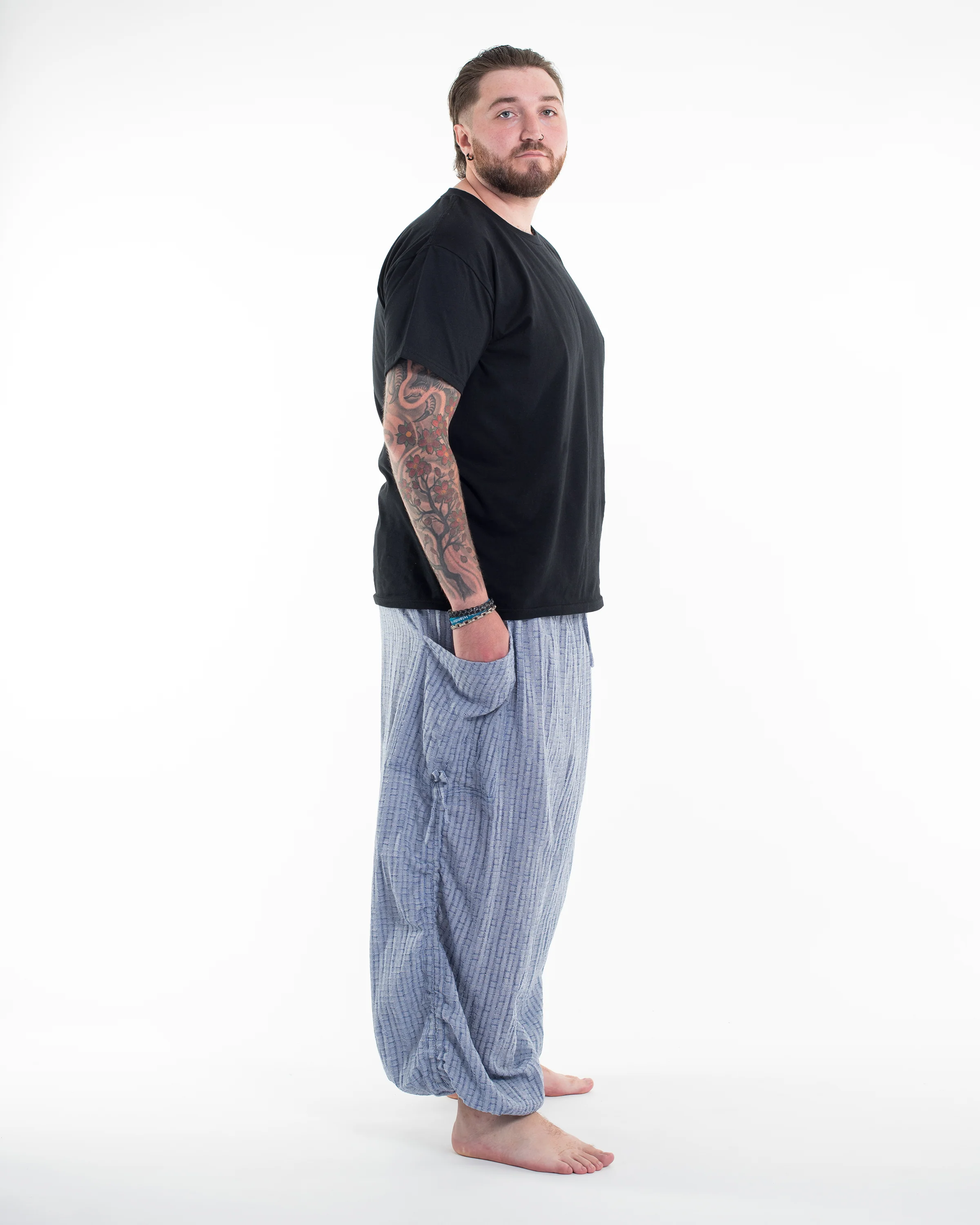 Plus Size Men's Ribbed Tencel Cotton Blend Pants in Blue - Image 3