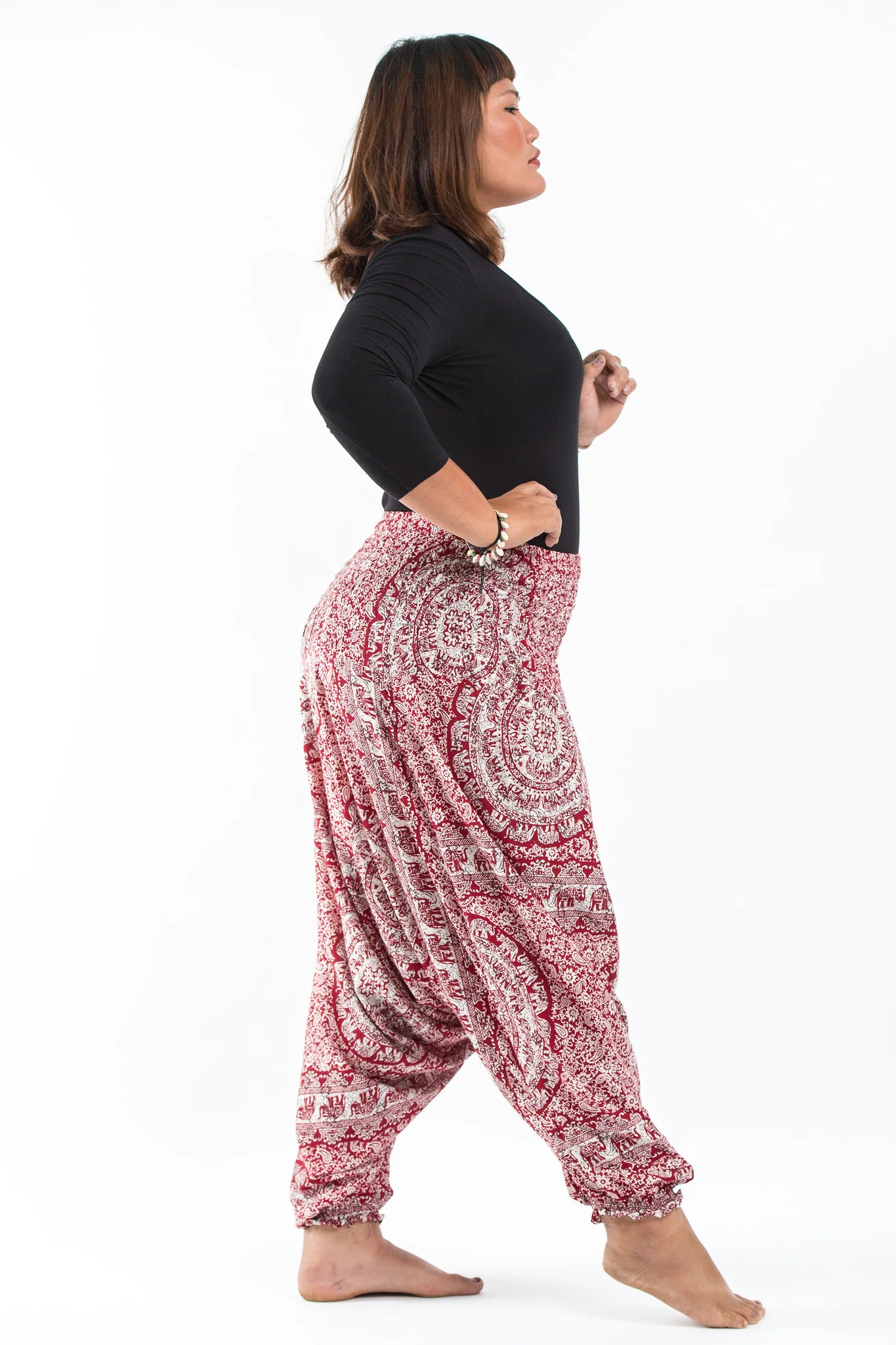 Plus Size Paisley Elephant 2-in-1 Jumpsuit Elephant Pants in Red - Image 3