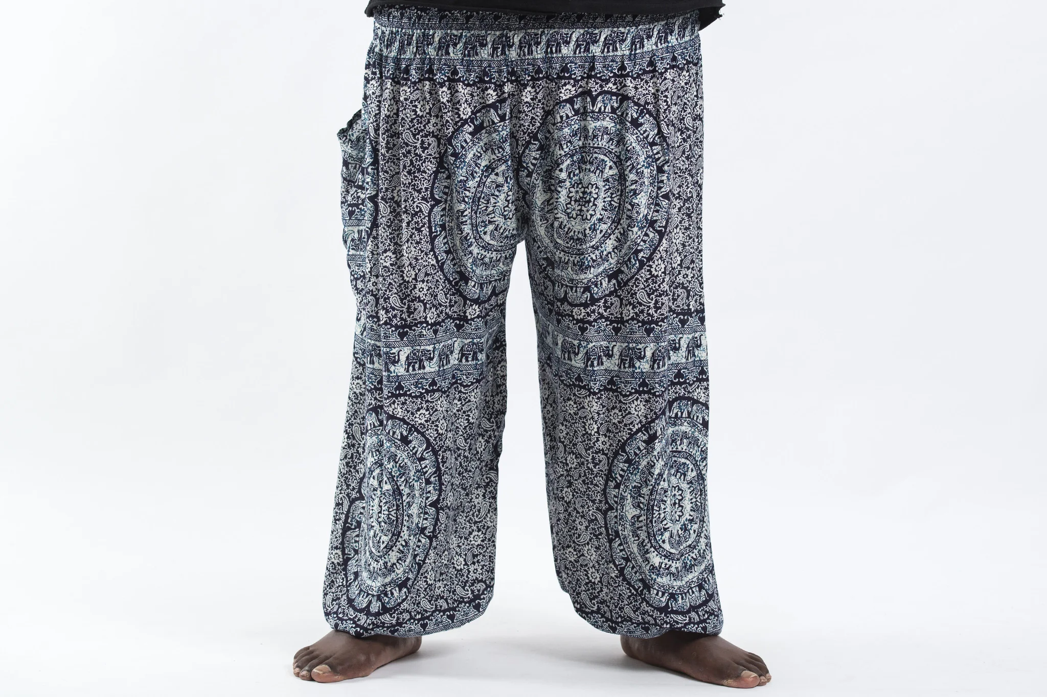 Plus Size Paisley Elephant Men's Elephant Pants in Blue - Image 2