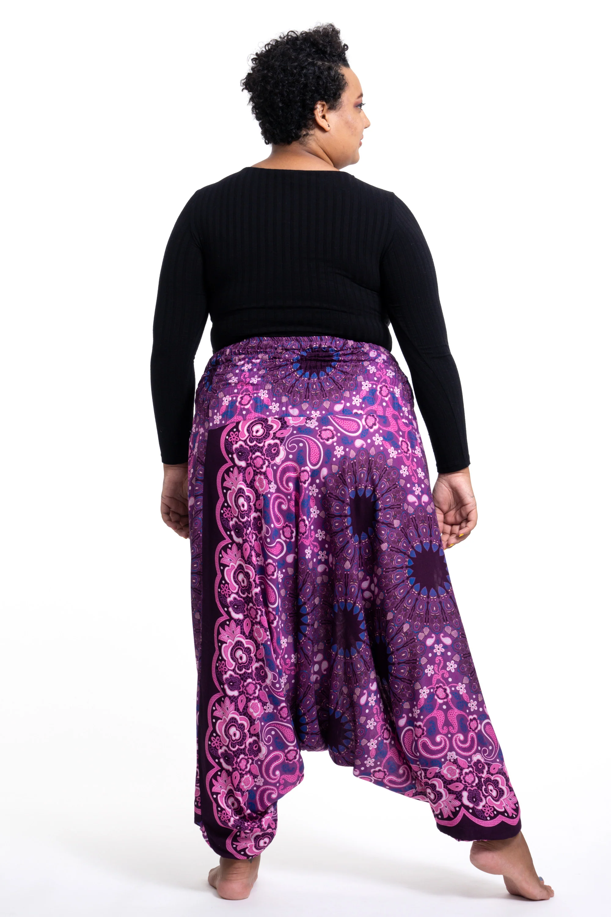 Plus Size Paisley Mandalas 2-in-1 Jumpsuit Harem Pants in Purple - Image 4