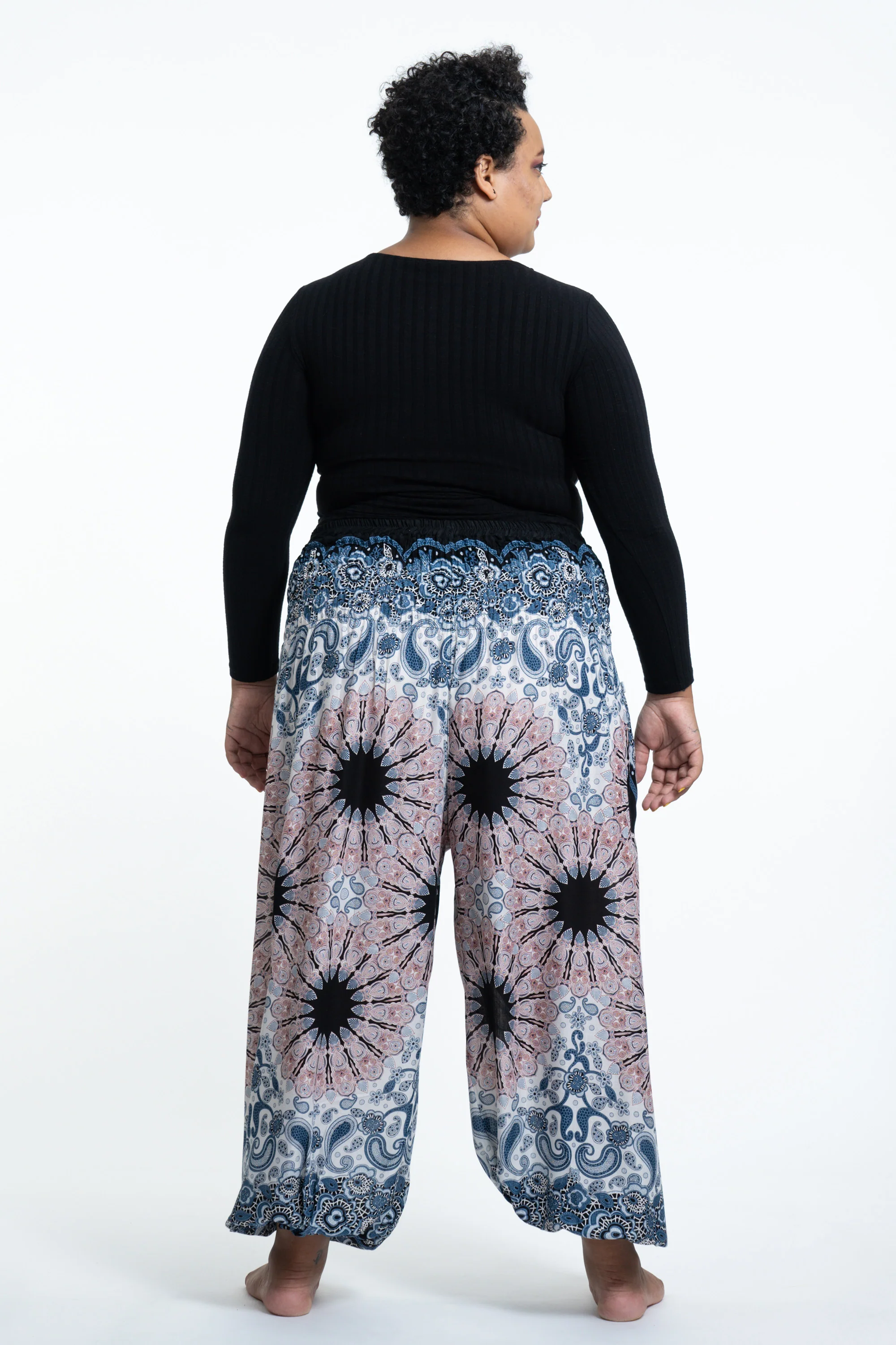 Plus Size Paisley Mandalas Women's Harem Pants in Silver Gray - Image 4