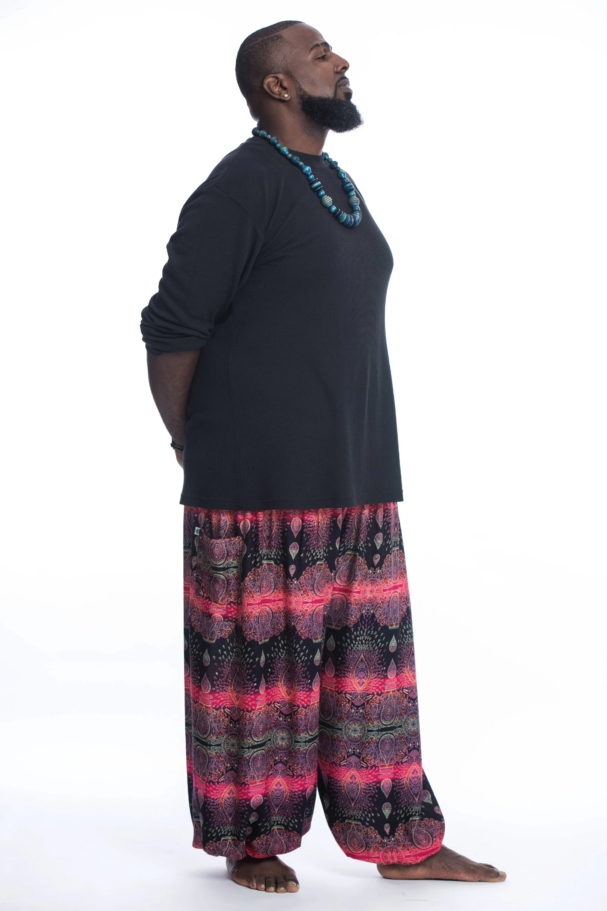 Plus Size Paisley Men's Harem Pants in Pink - Image 3