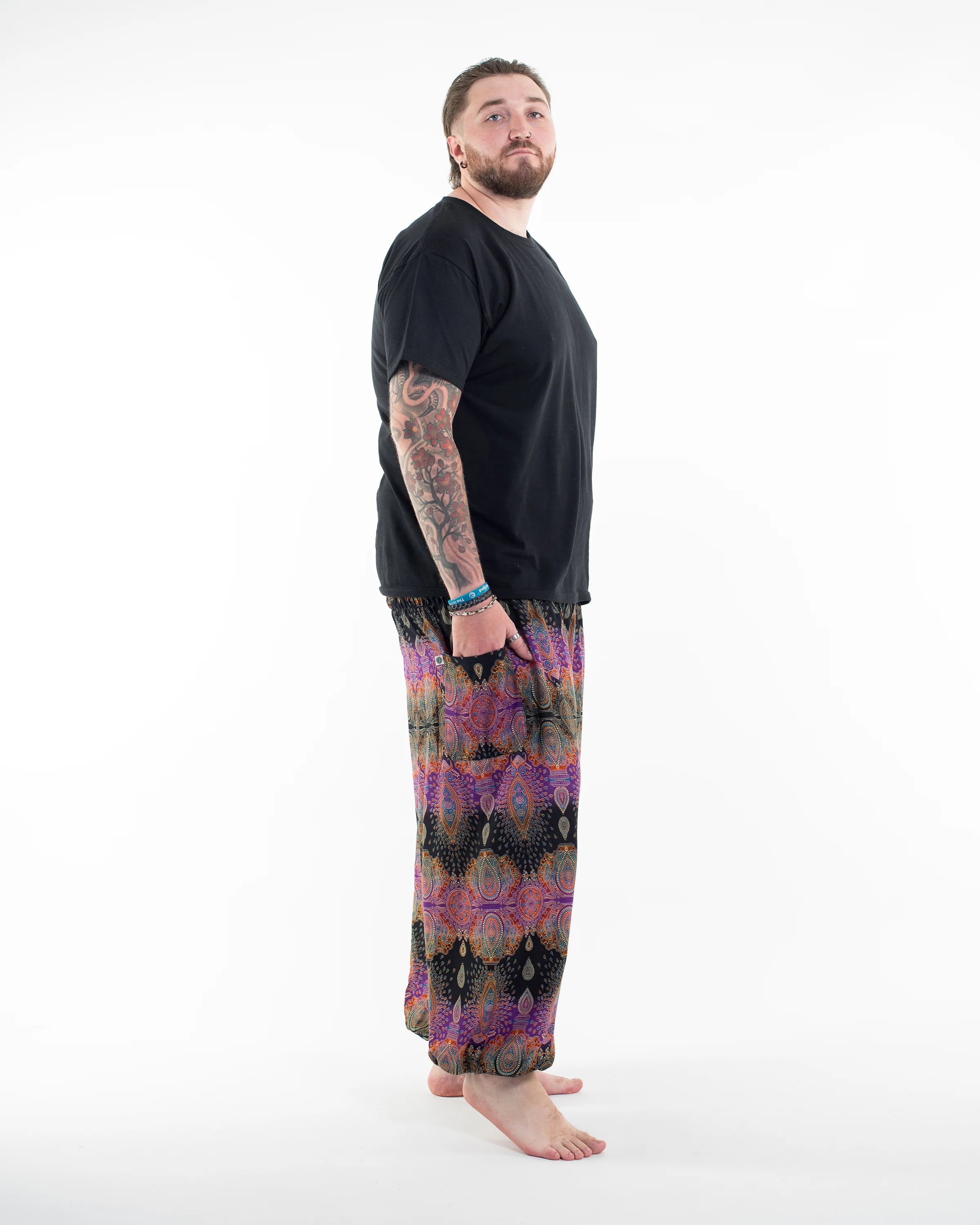 Plus Size Paisley Men's Harem Pants in Purple - Image 3