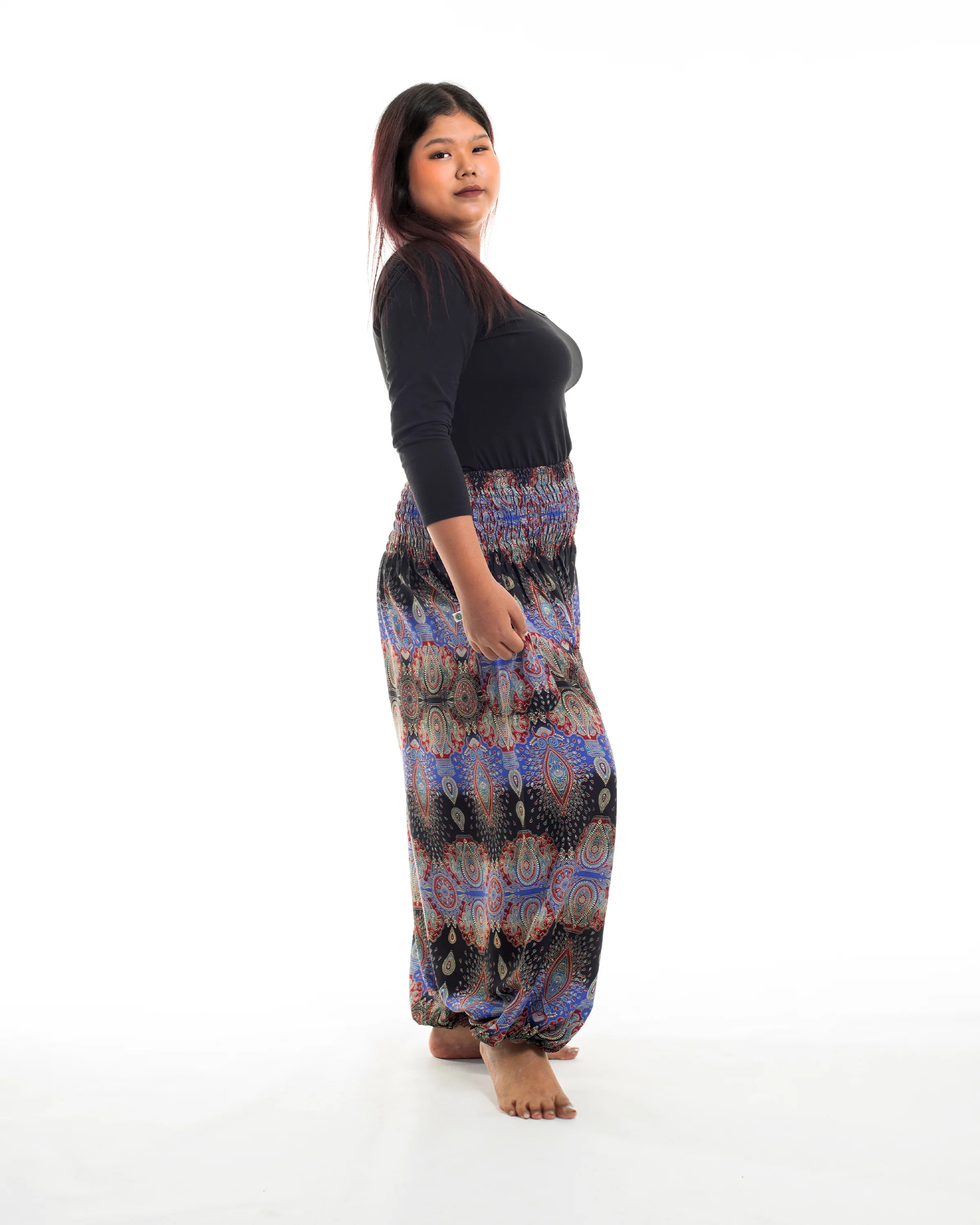 Plus Size Paisley Women's Harem Pants in Blue - Image 3