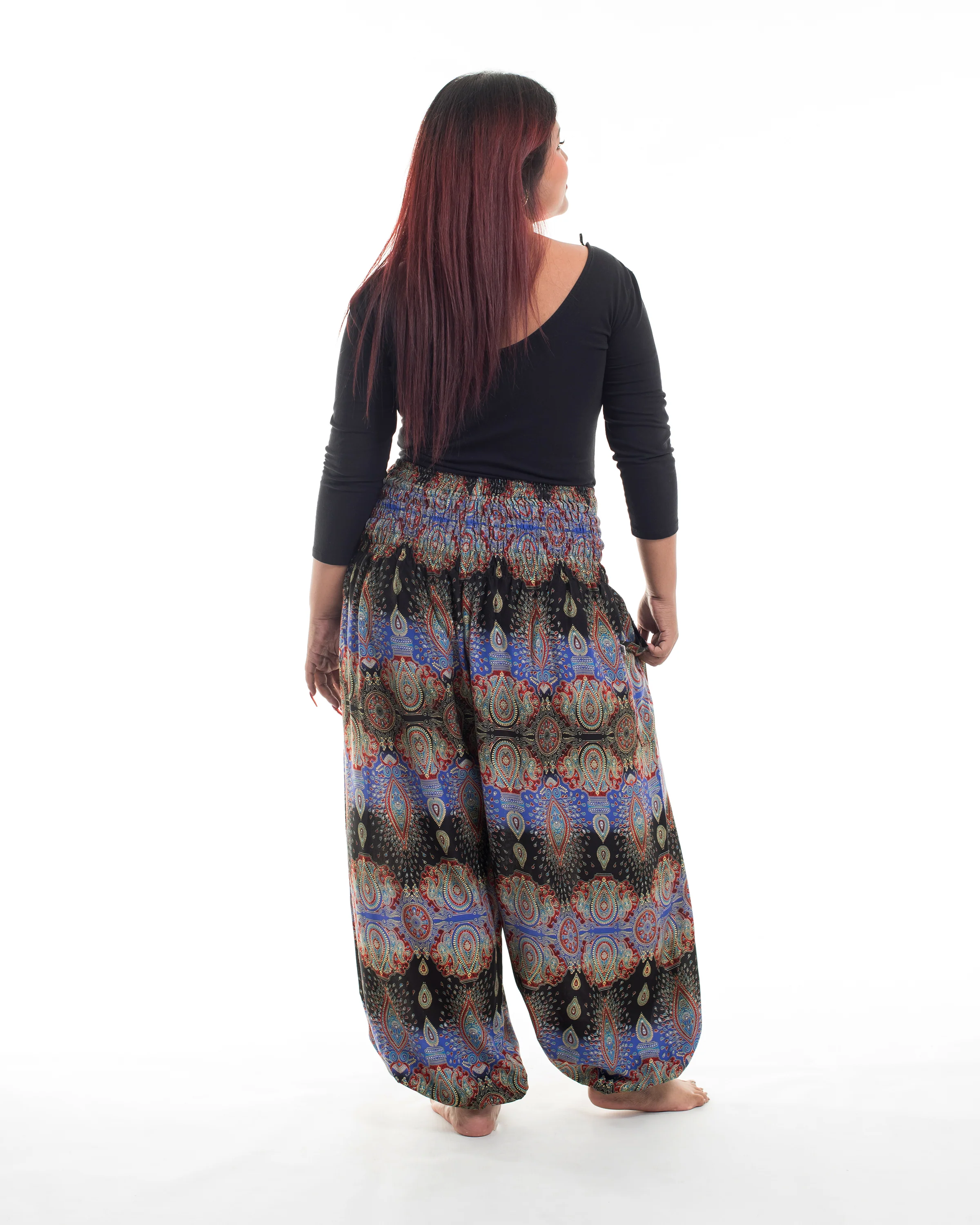 Plus Size Paisley Women's Harem Pants in Blue - Image 4
