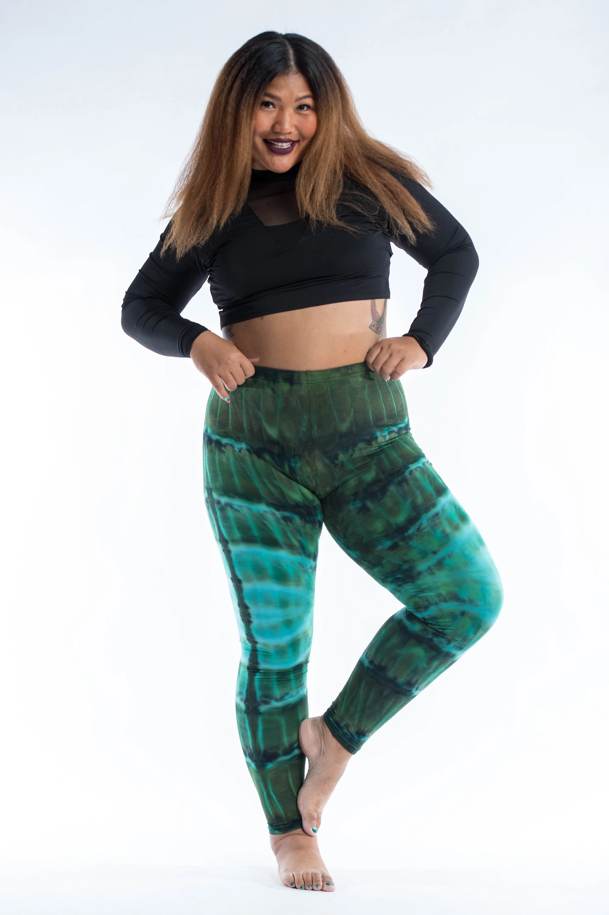 Plus Size Patch Dye Tie Dye Cotton Leggings in Turquoise - Image 5