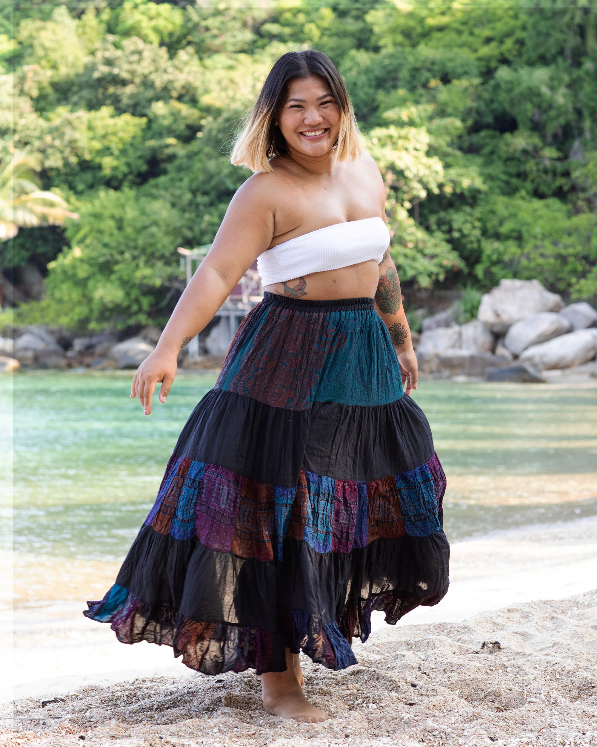 Plus Size Patchwork Long Skirt in Black - Image 4