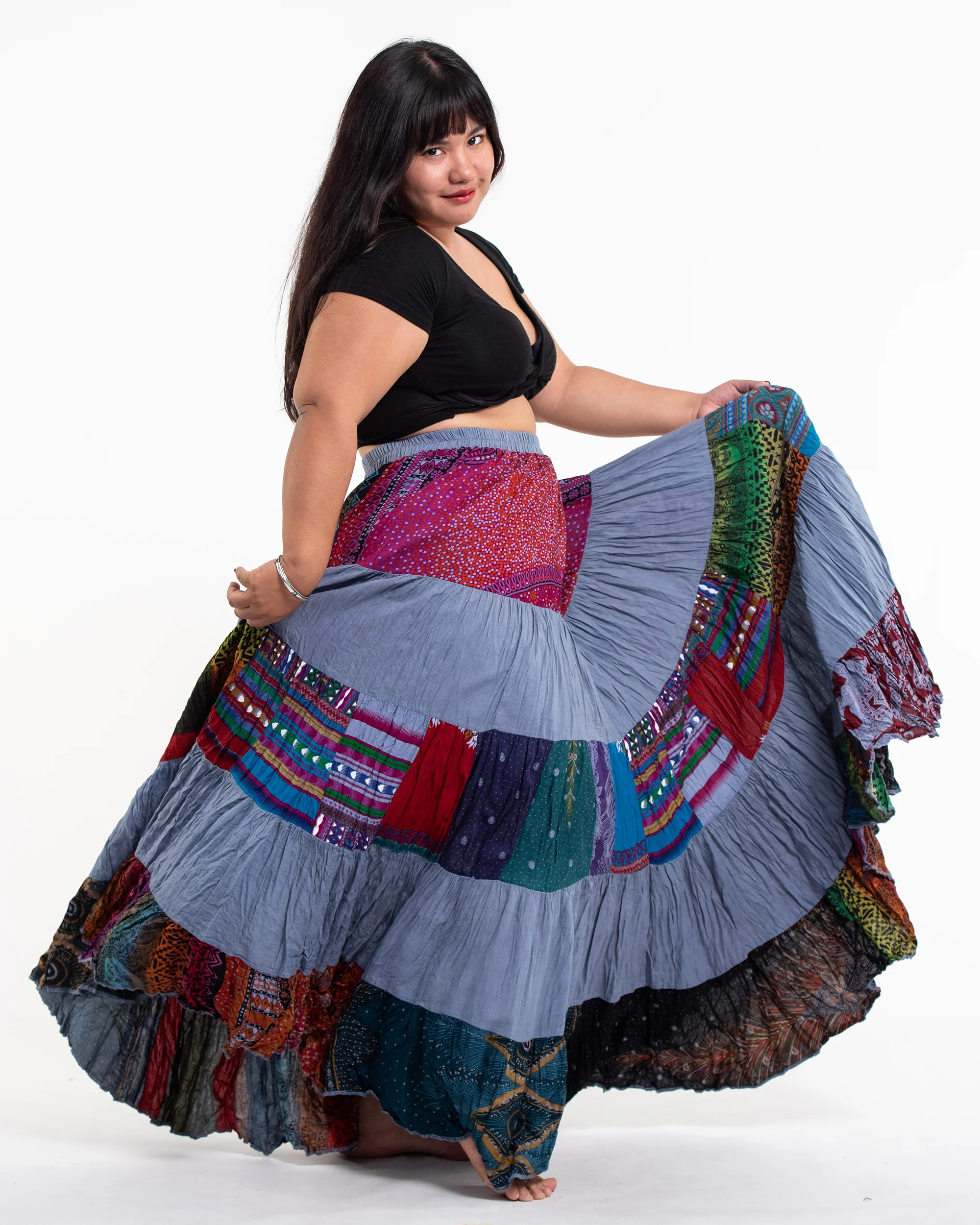 Plus Size Patchwork Long Skirt in Gray - Image 3