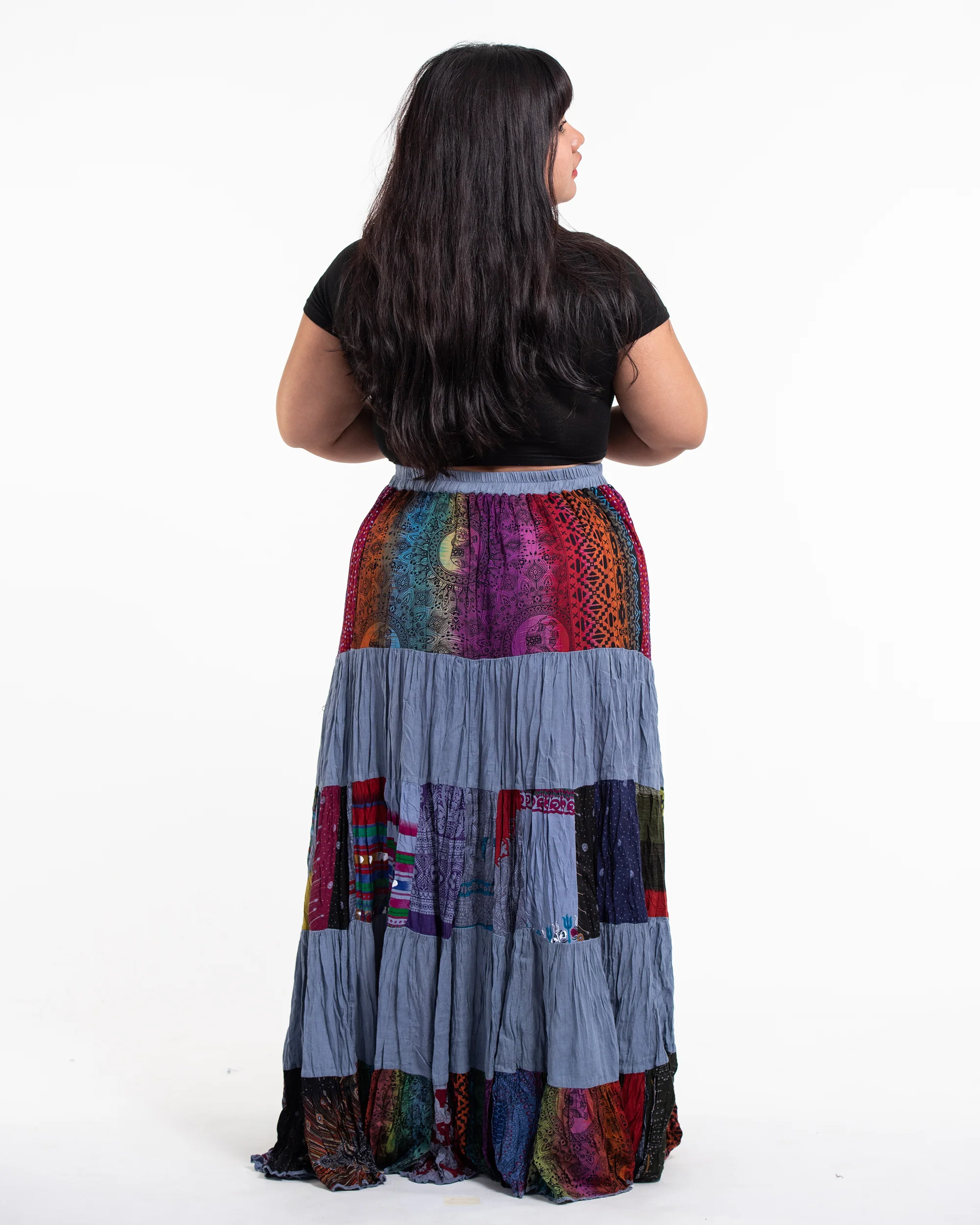 Plus Size Patchwork Long Skirt in Gray - Image 4
