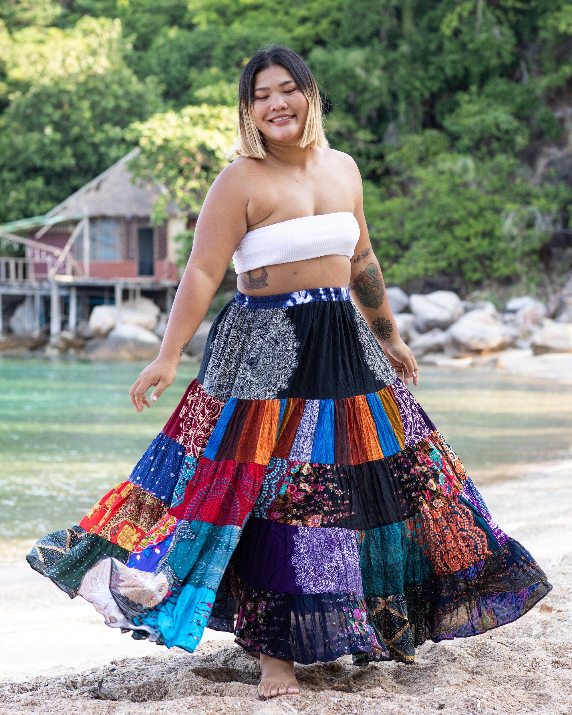 Plus Size Patchwork Long Skirt in Multi Prints - Image 3