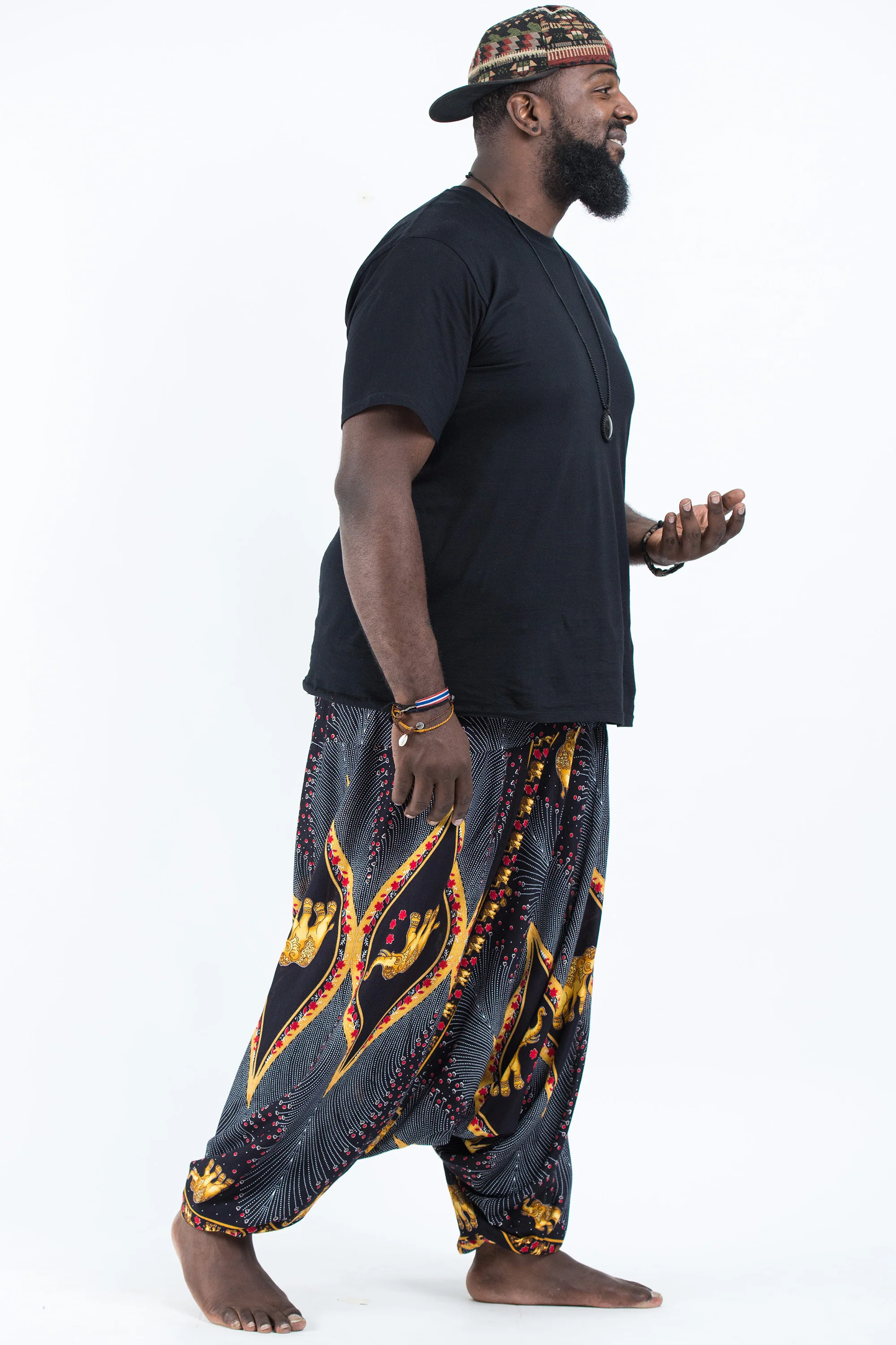 Plus Size Peacock Elephant Drop Crotch Men's Elephant Pants in Black - Image 3