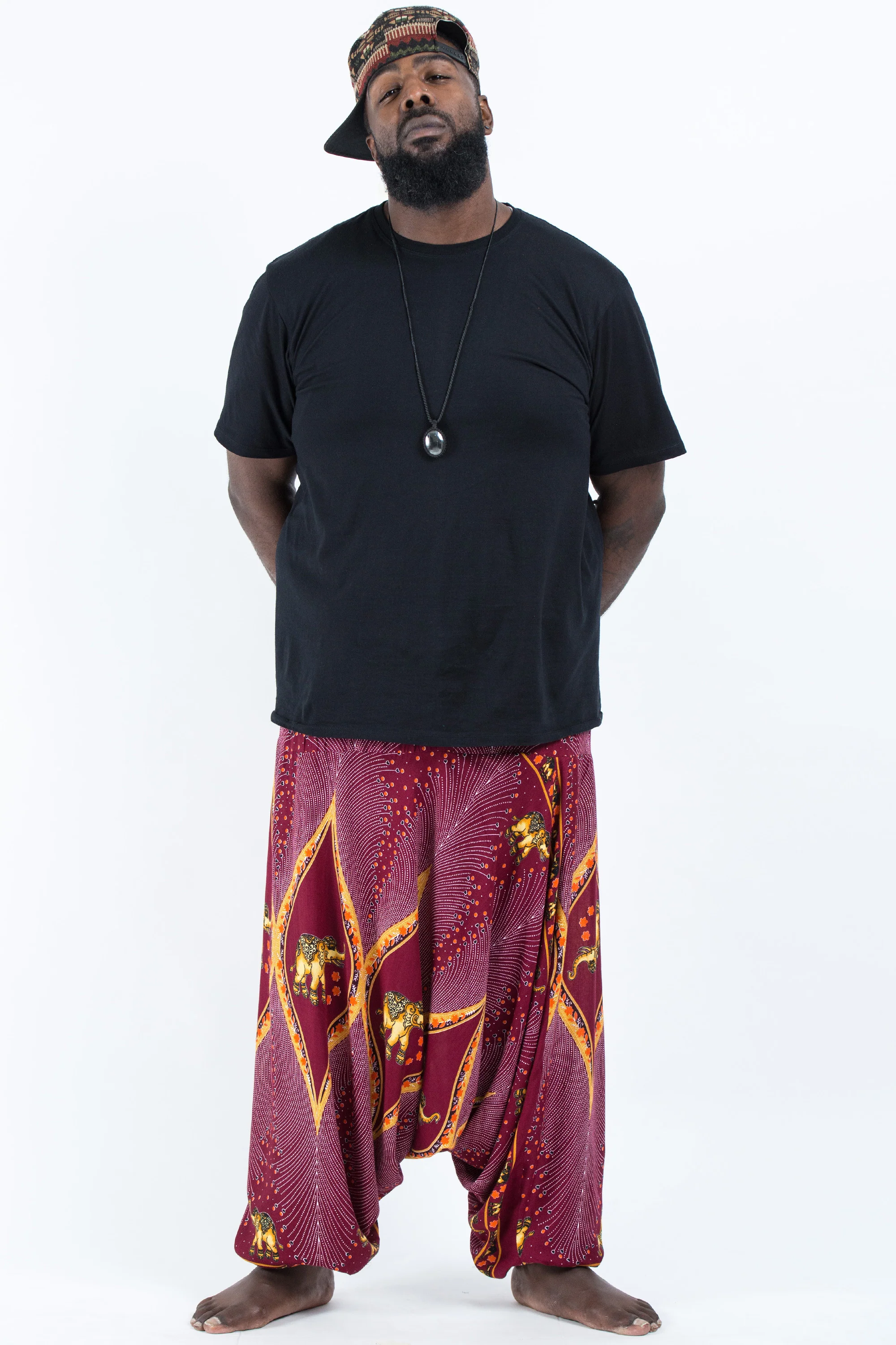 Plus Size Peacock Elephant Drop Crotch Men's Elephant Pants in Red - Image 4