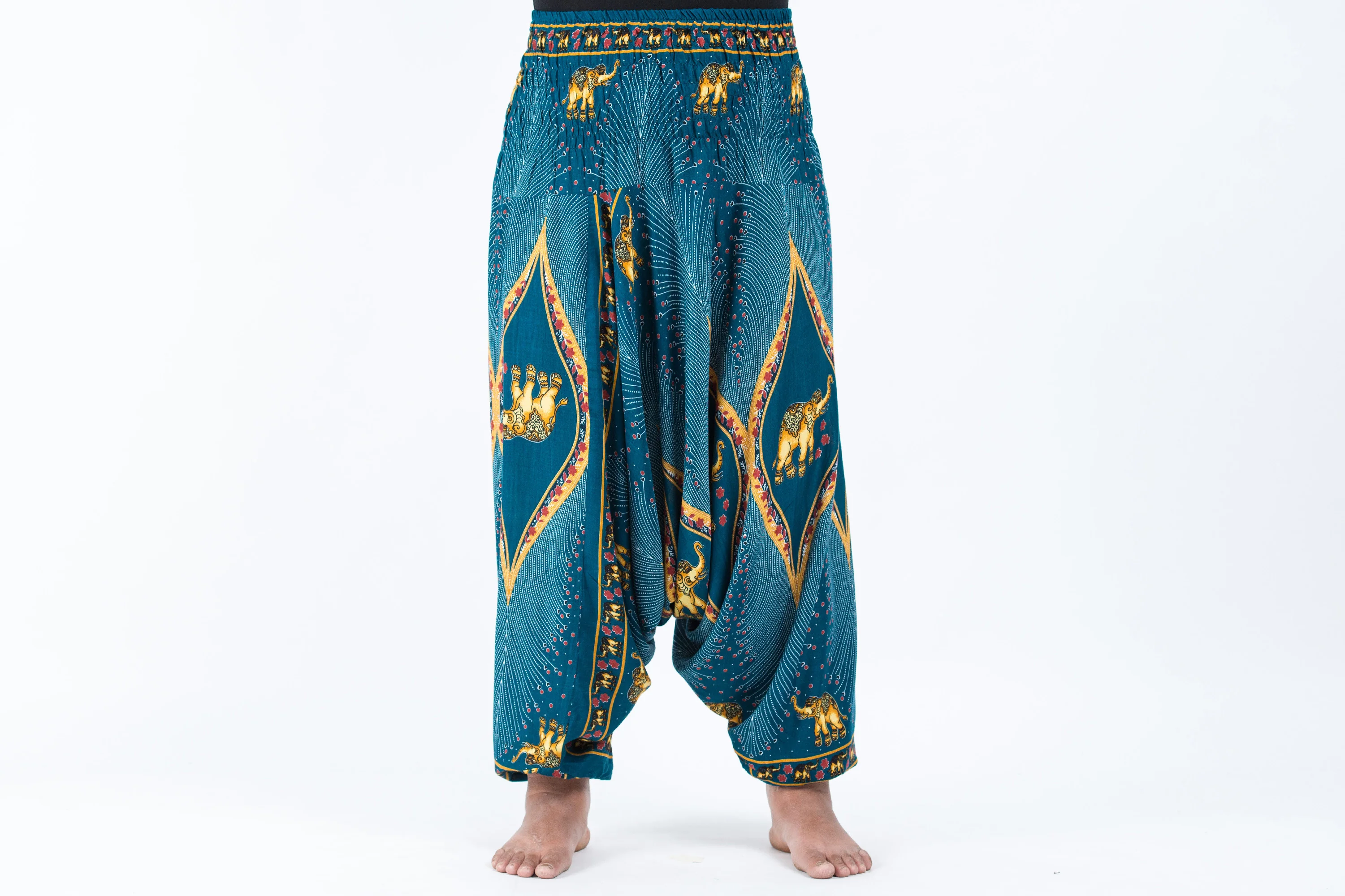Plus Size Peacock Elephant 2-in-1 Jumpsuit Elephant Pants in Turquoise - Image 2