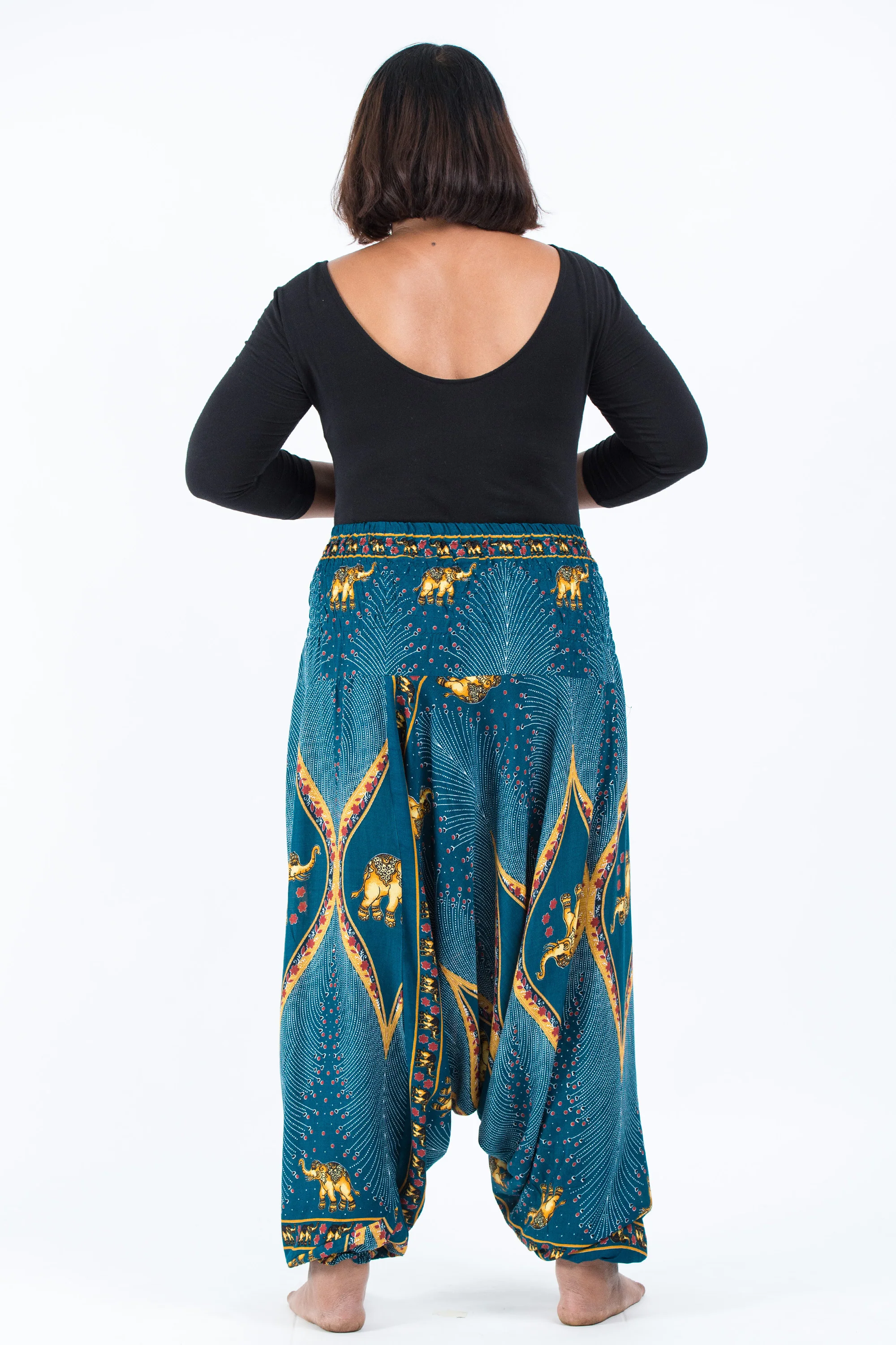 Plus Size Peacock Elephant 2-in-1 Jumpsuit Elephant Pants in Turquoise - Image 4