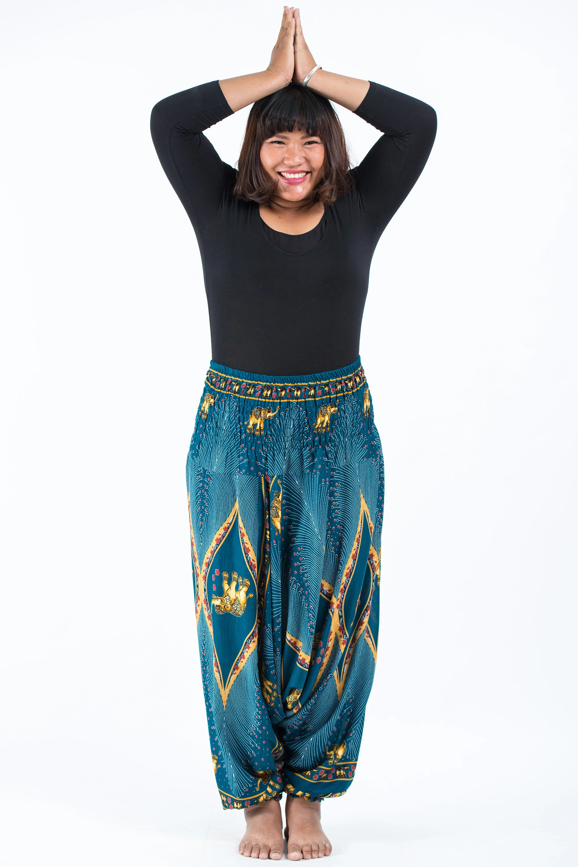 Plus Size Peacock Elephant 2-in-1 Jumpsuit Elephant Pants in Turquoise - Image 5