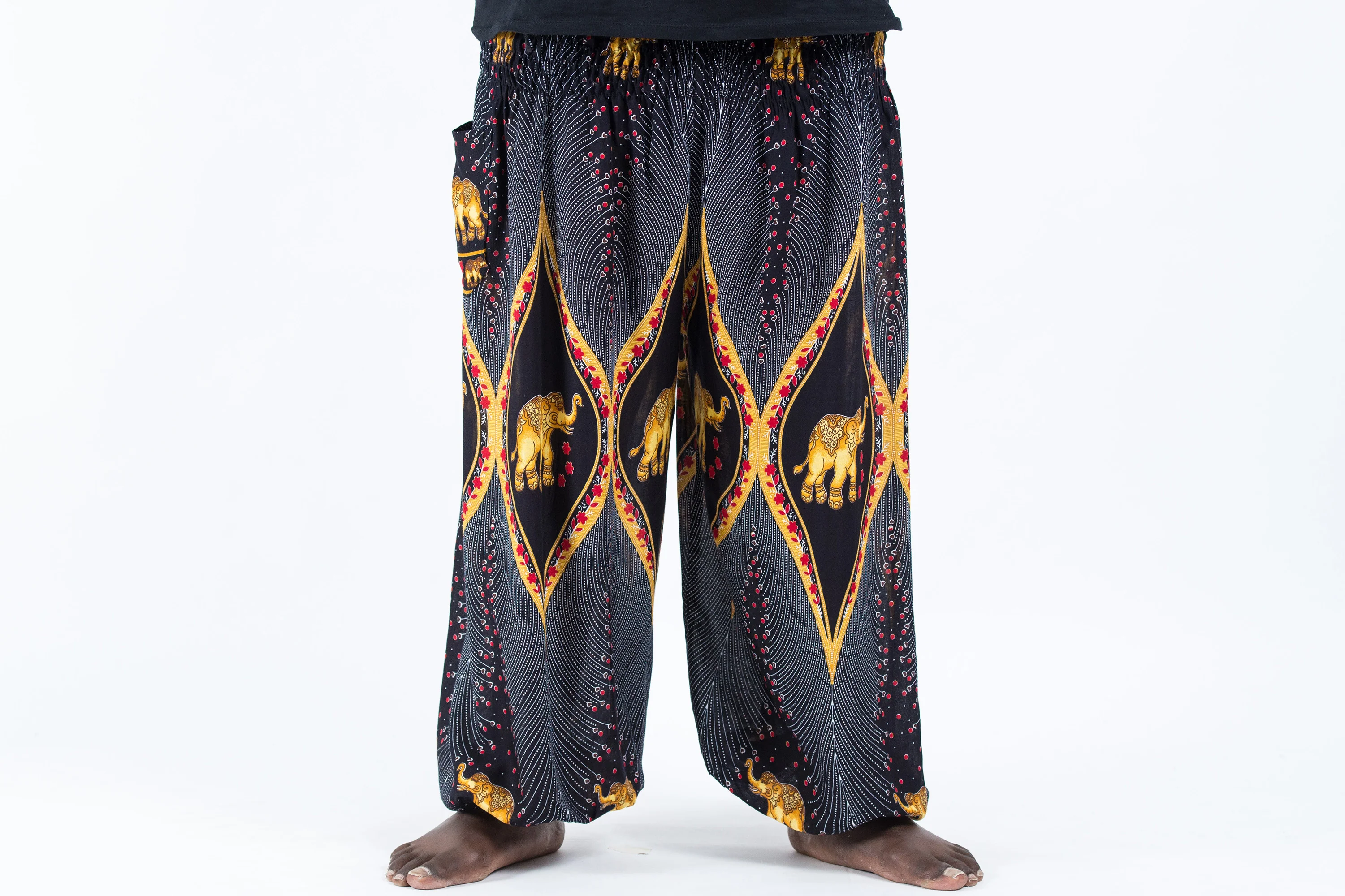 Plus Size Peacock Elephant Men's Elephant Pants in Black - Image 2