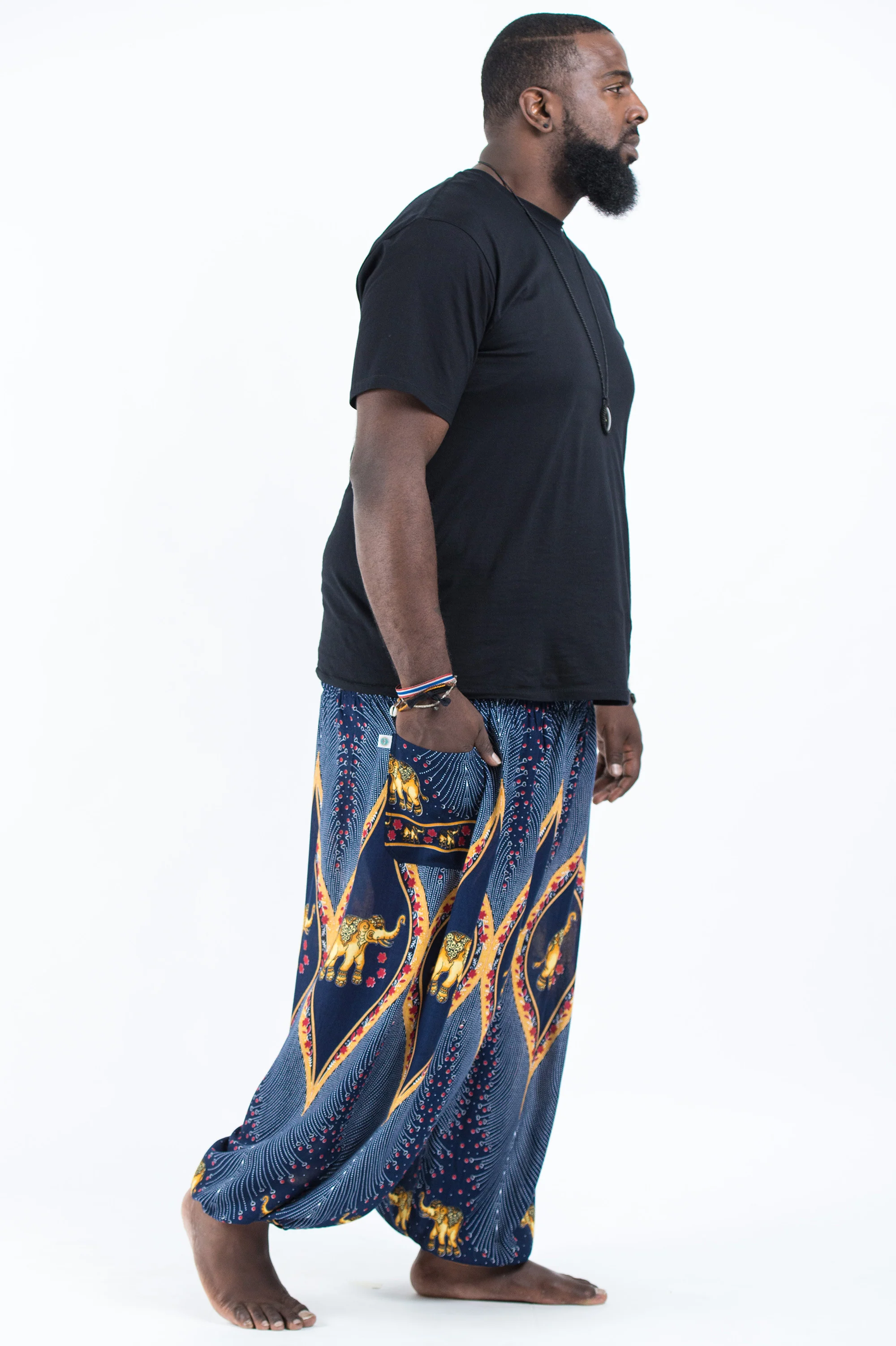 Plus Size Peacock Elephant Men's Elephant Pants in Blue - Image 3