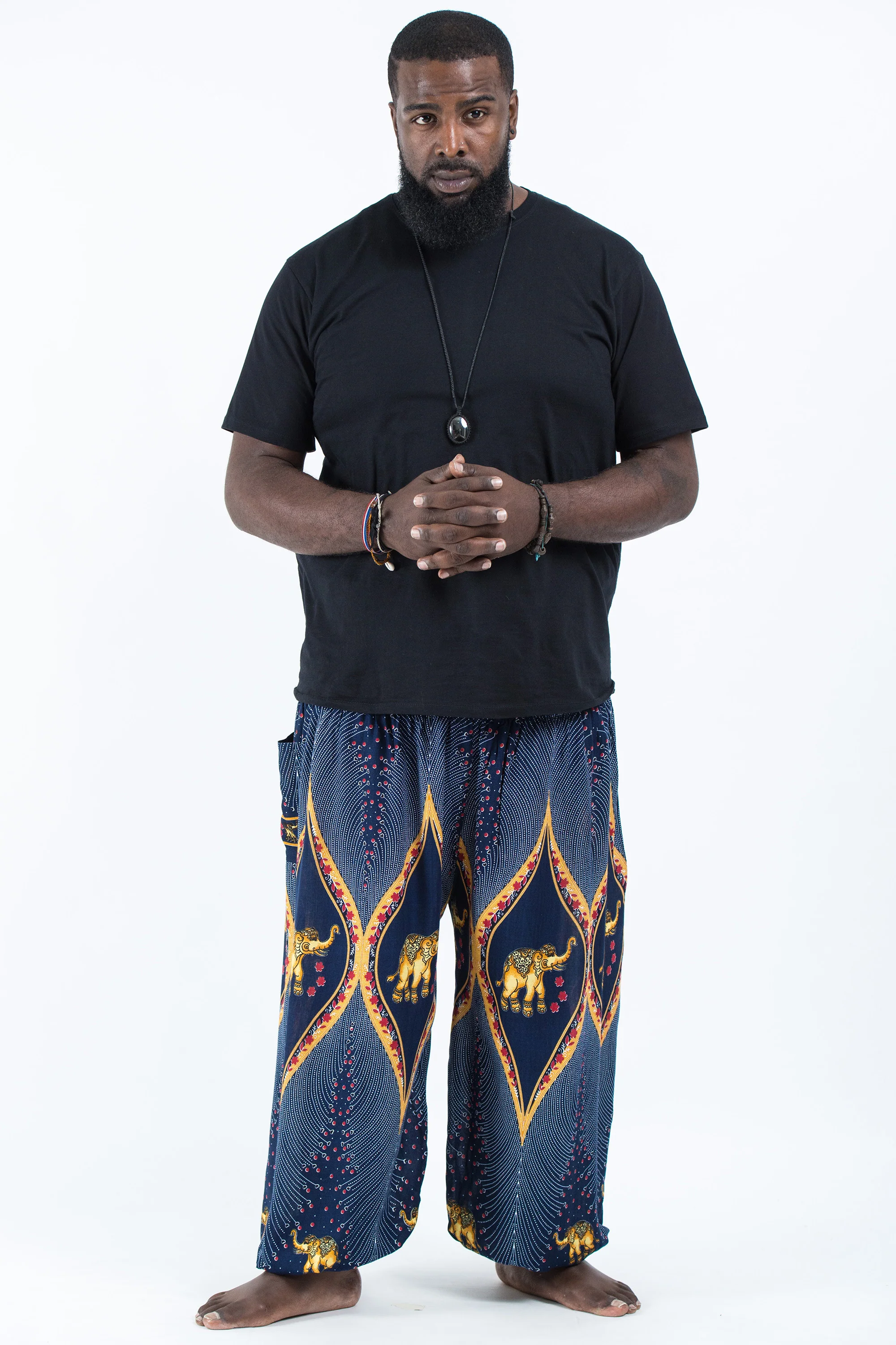 Plus Size Peacock Elephant Men's Elephant Pants in Blue - Image 4