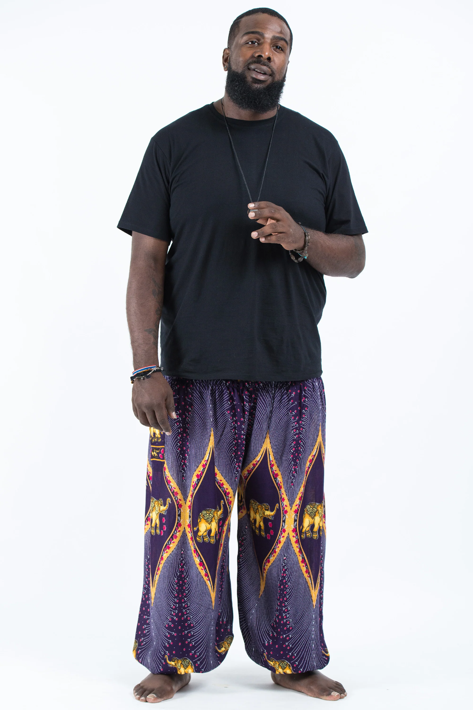Plus Size Peacock Elephant Men's Elephant Pants in Purple - Image 4