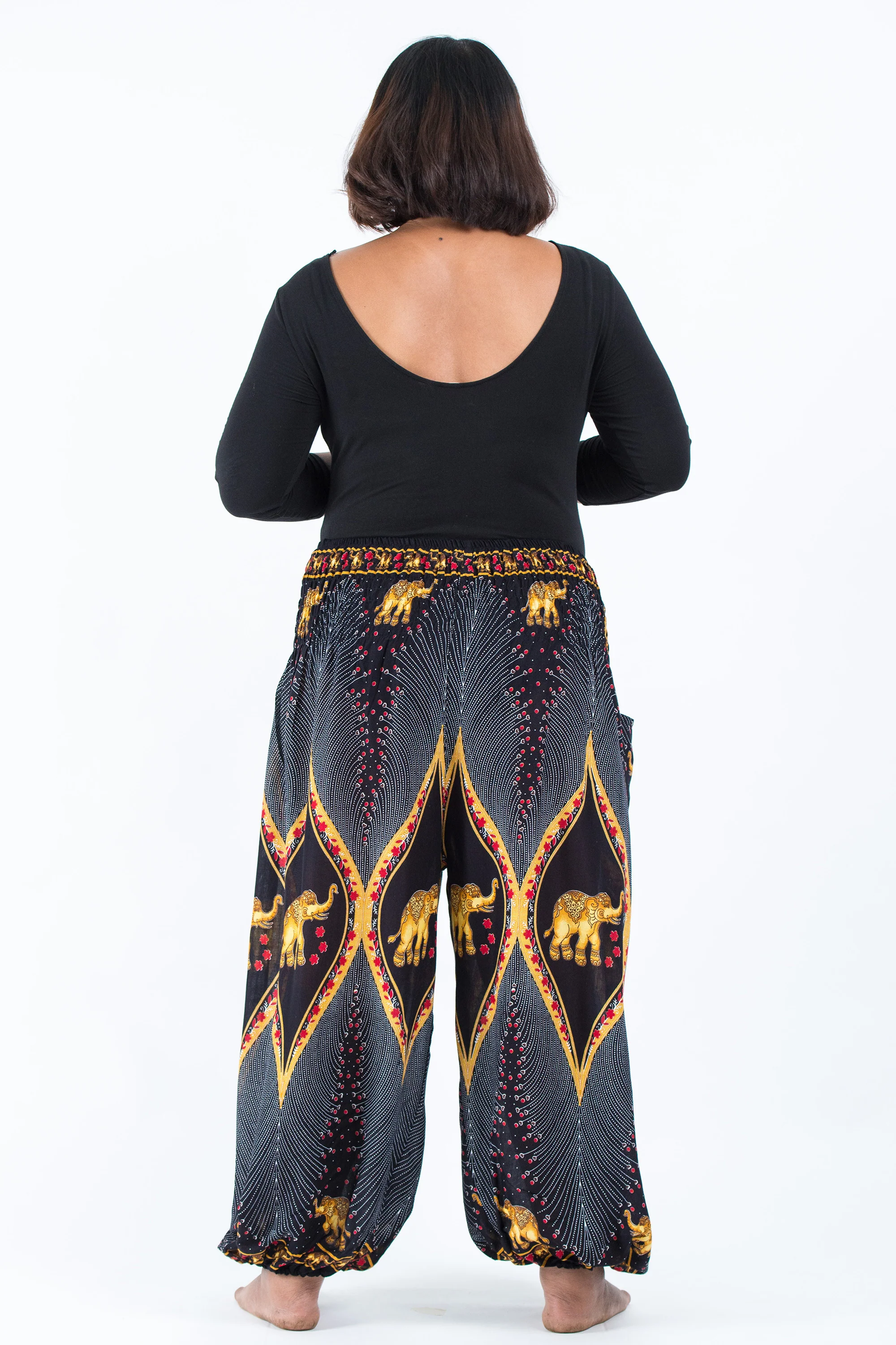 Plus Size Peacock Elephant Women's Elephant Pants in Black - Image 4