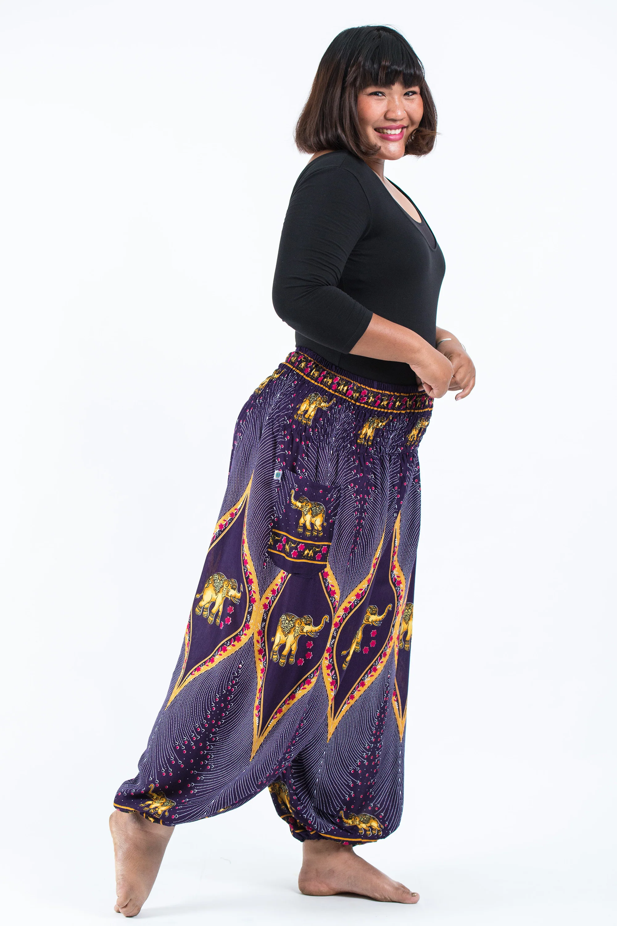 Plus Size Peacock Elephant Women's Elephant Pants in Purple - Image 3