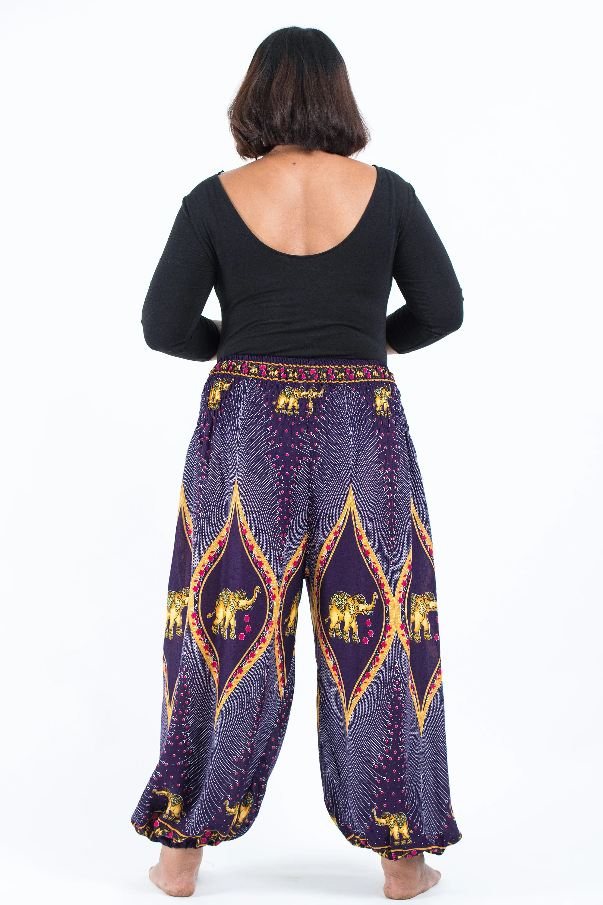 Plus Size Peacock Elephant Women's Elephant Pants in Purple - Image 4