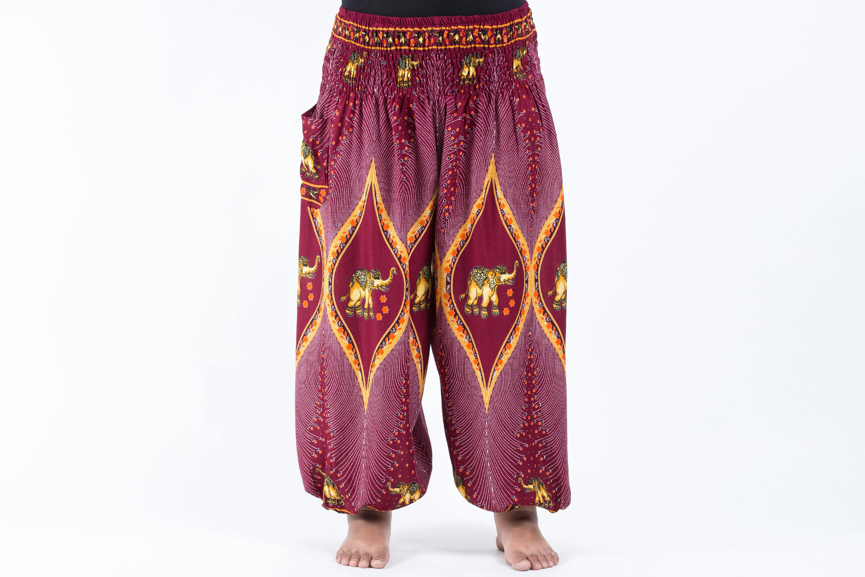 Plus Size Peacock Elephant Women's Elephant Pants in Red - Image 2