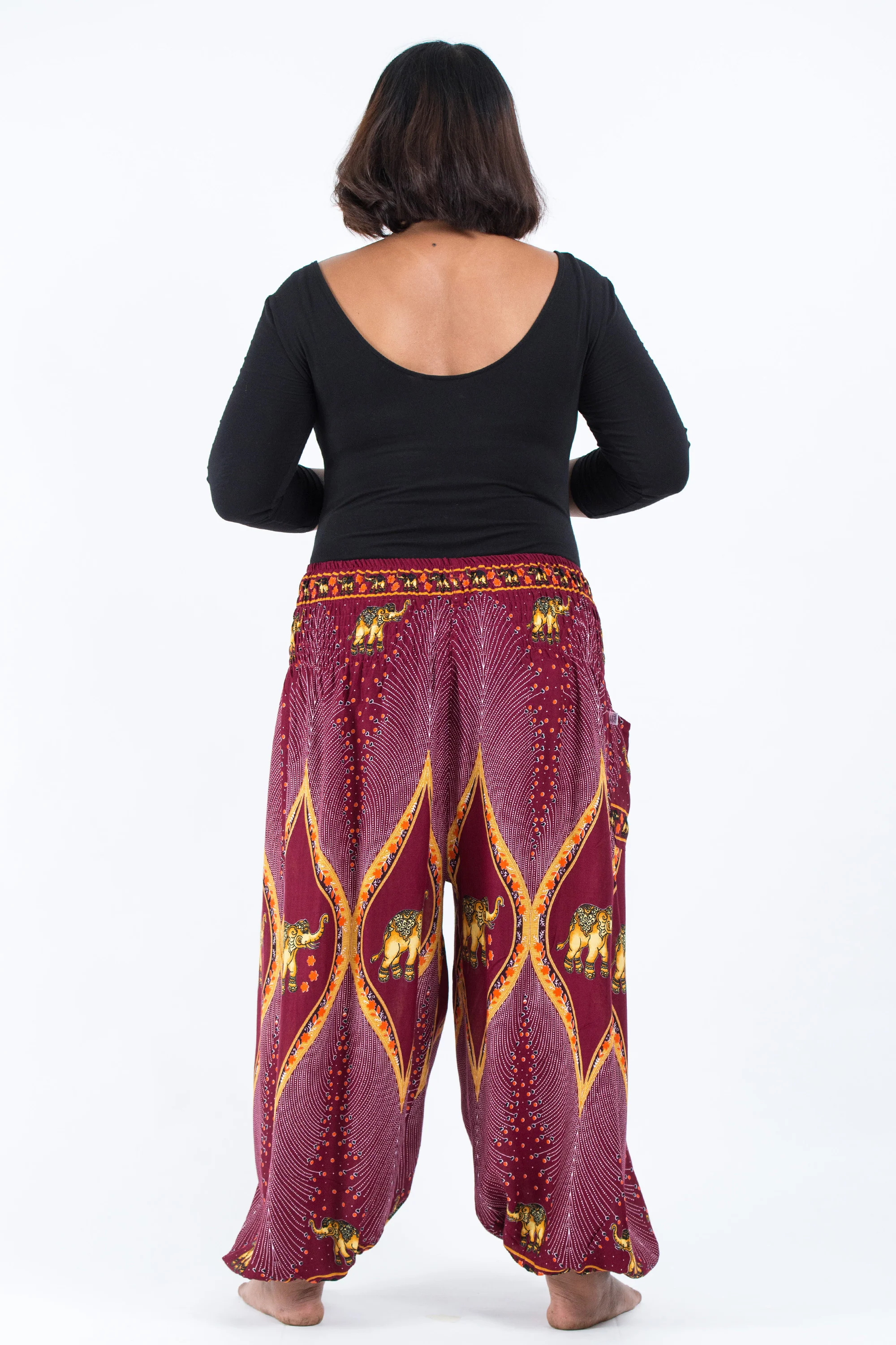 Plus Size Peacock Elephant Women's Elephant Pants in Red - Image 4