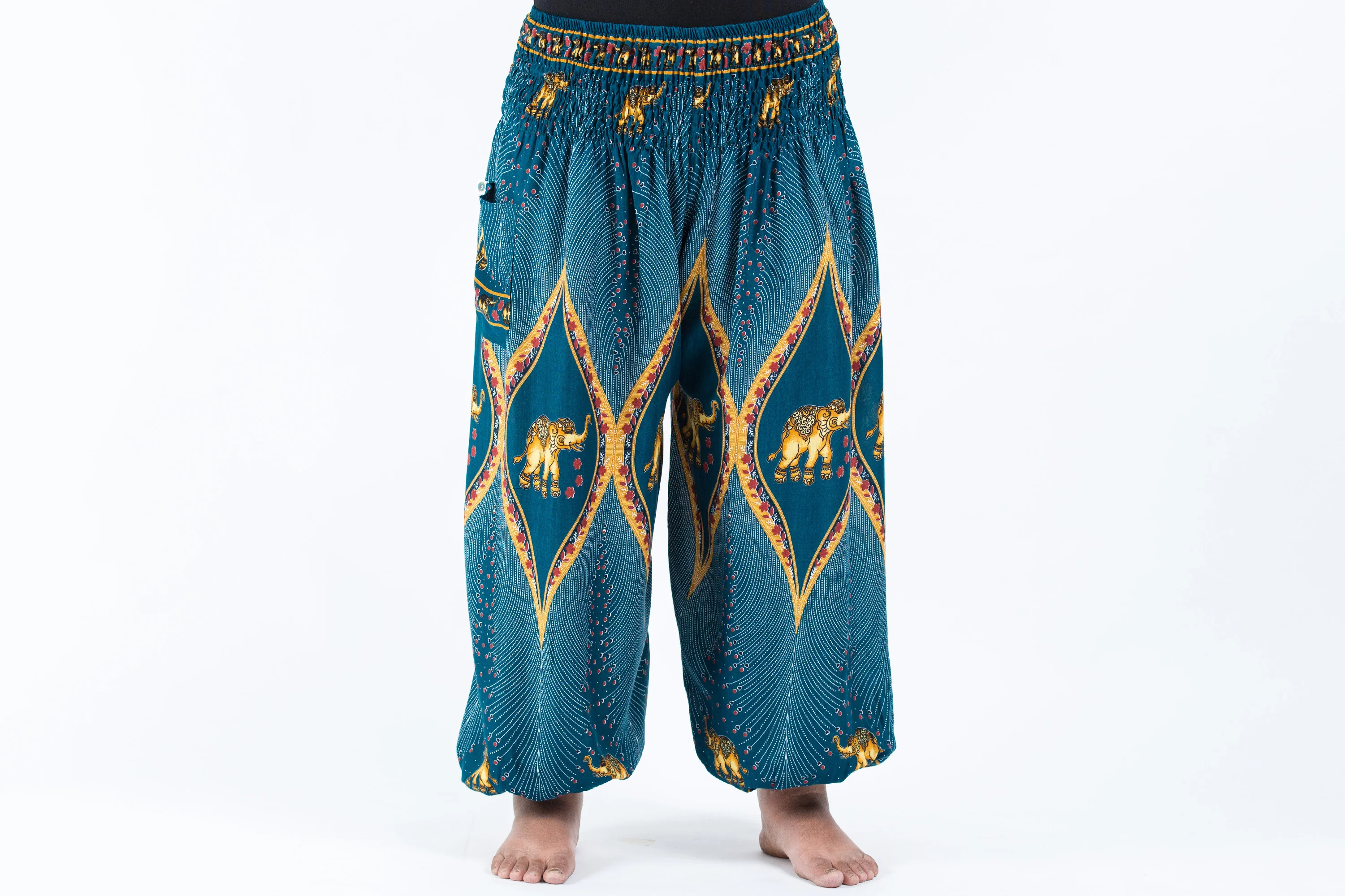 Plus Size Peacock Elephant Women's Elephant Pants in Turquoise - Image 2